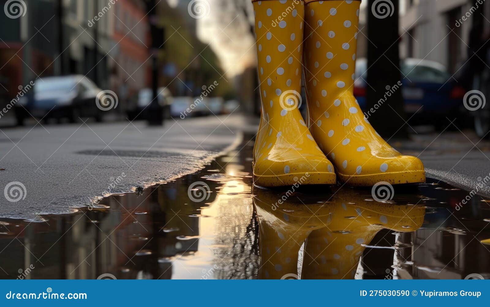 Enfant Dans Des Bottes En Caoutchouc Dans Une Flaque D'eau Généré