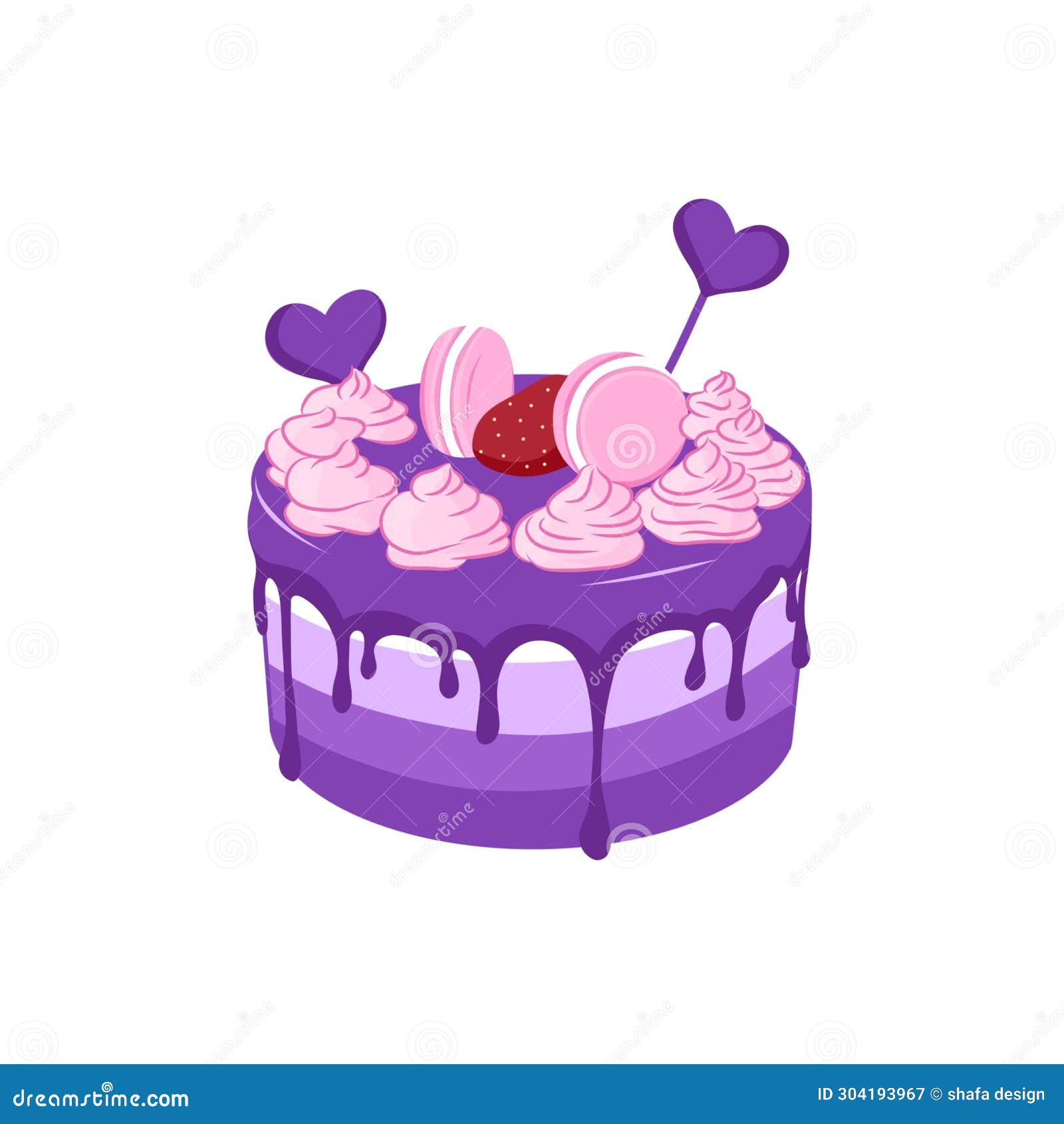 Cartoon Purple Birthday Cake Decorated with Macaron and Cream. Vector  Illustration Stock Image - Illustration of purple, decoration: 304193967, image size:1600x1690