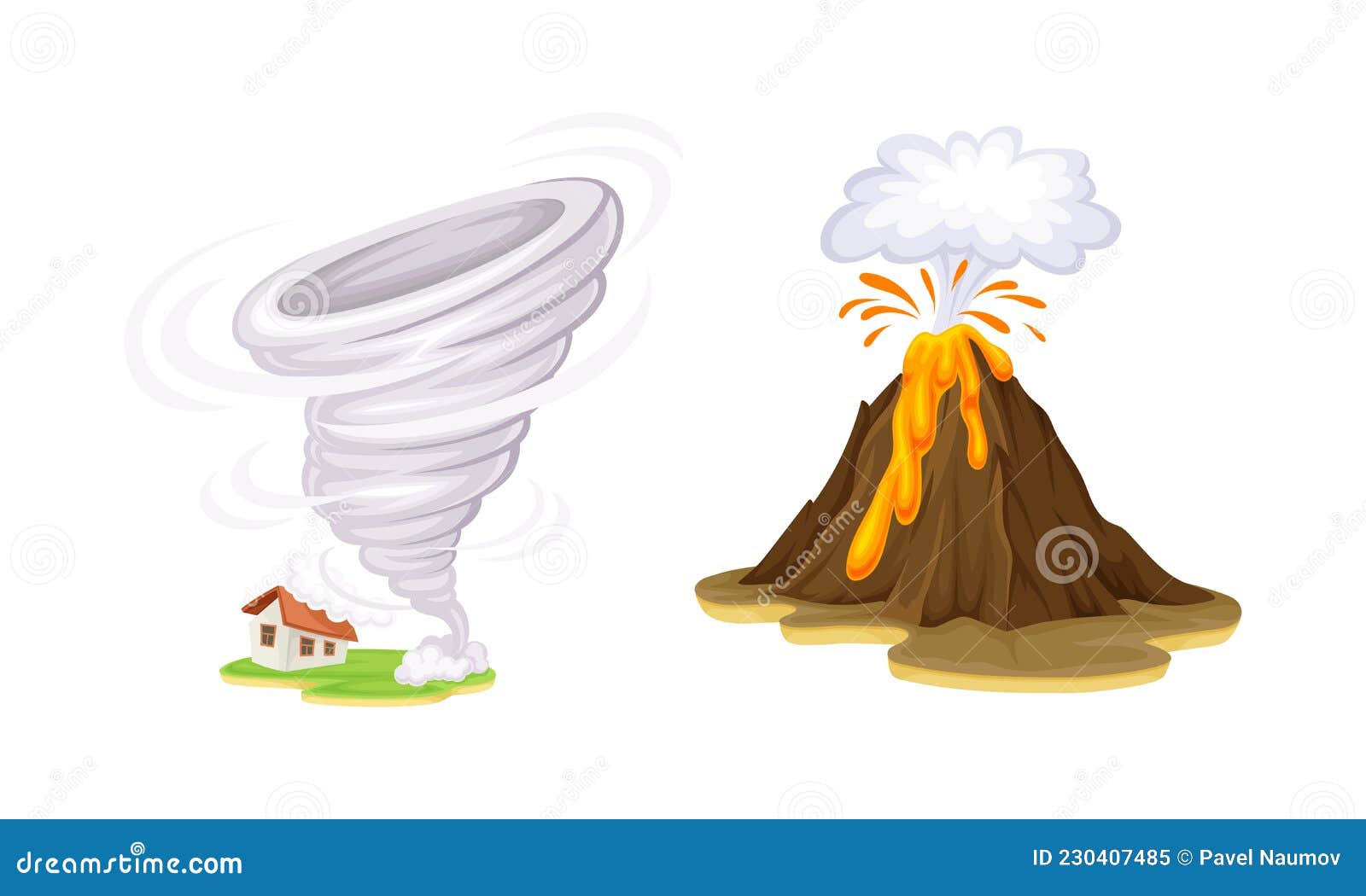 Desastres Naturales. Dibujos Animados Sobre La Erupción De Tornados Y  Volcanes Ilustrativos Vectores Ilustración del Vector - Ilustración de  viento, desastre: 230407485