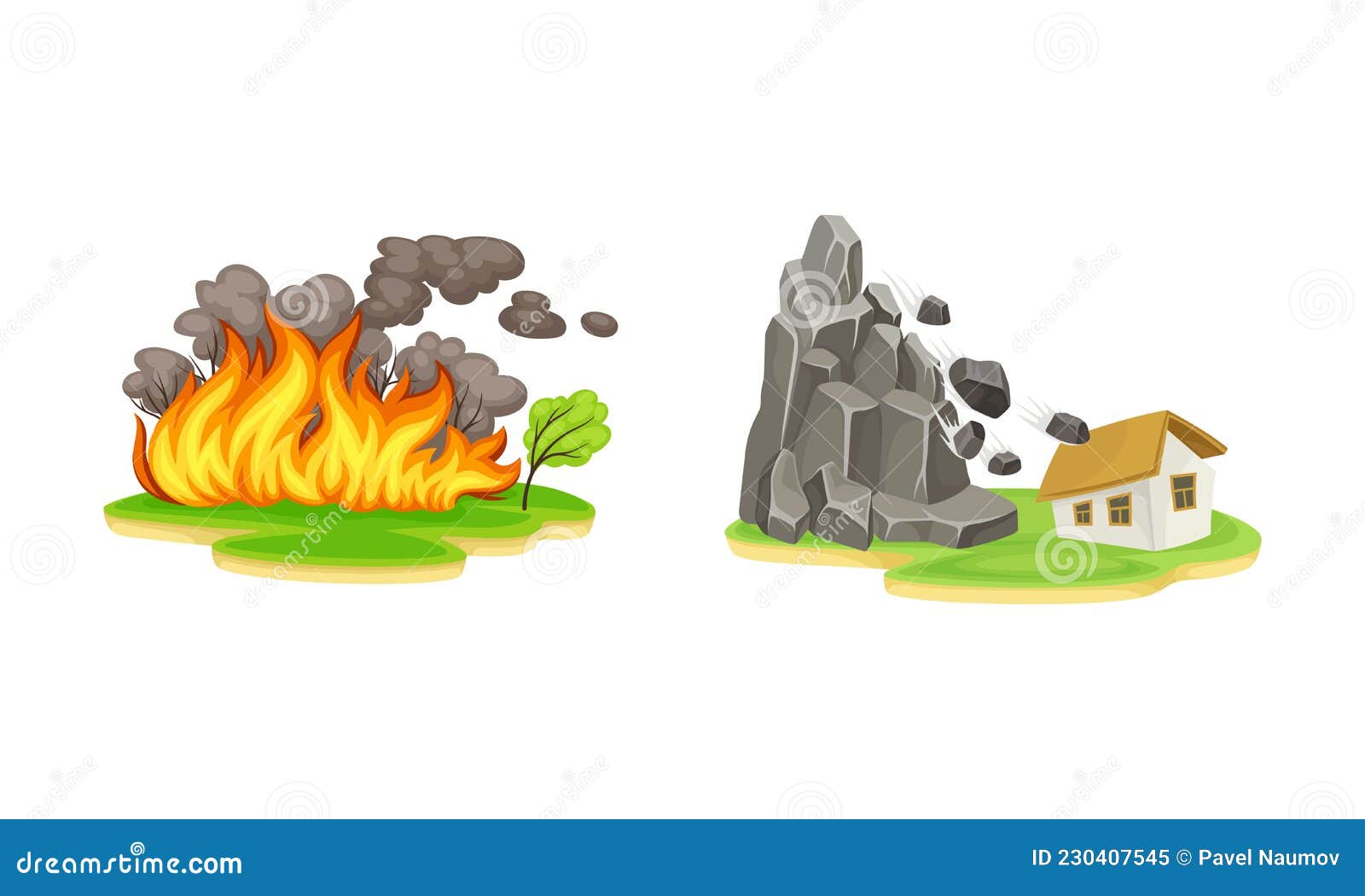 Desastres Naturales. Ilustración Vectorial De Dibujos Animados Sobre  Incendios Forestales Y Caídas De Rocas Ilustración del Vector - Ilustración  de cubo, quema: 230407545
