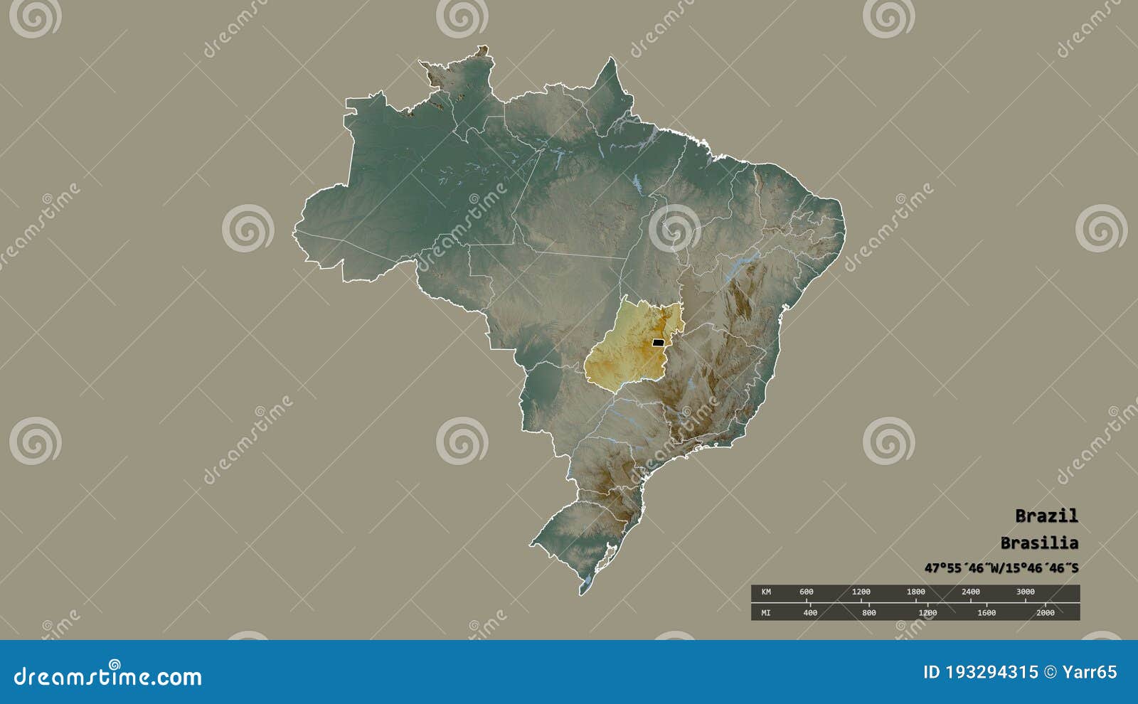 Location of GoiÃ¡s, State of Brazil,. Relief Stock Illustration