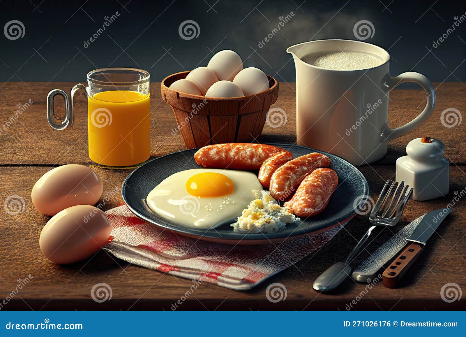 Huevos cocidos en tazas de huevo y zumo de naranja sobre la mesa