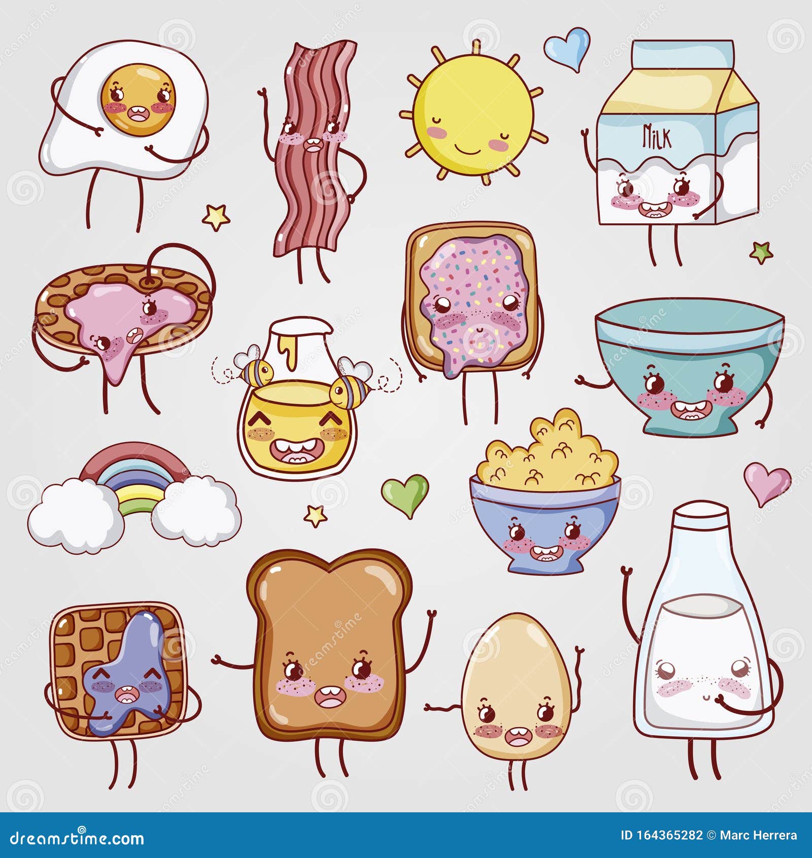 Desayuno y comida kawaii ilustración del vector. Ilustración de cabrito -  164365282