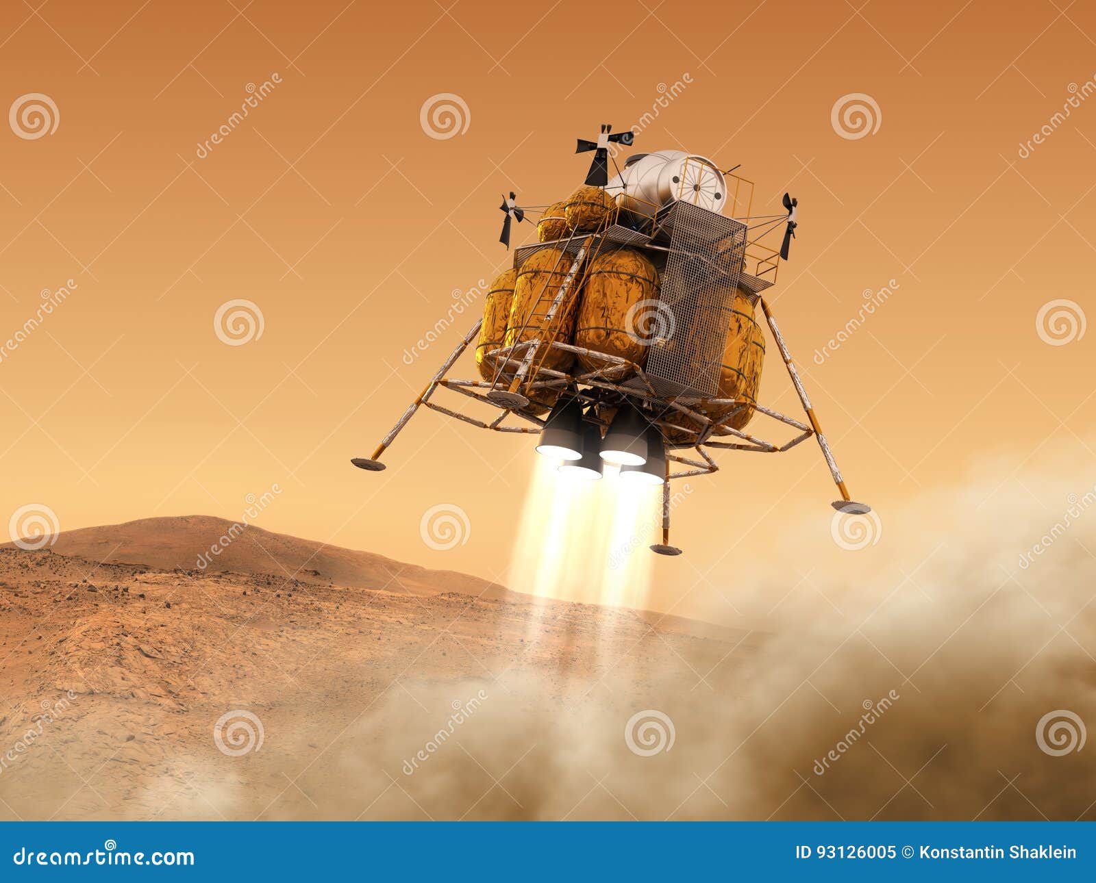 descent module of interplanetary space station landing on planet mars