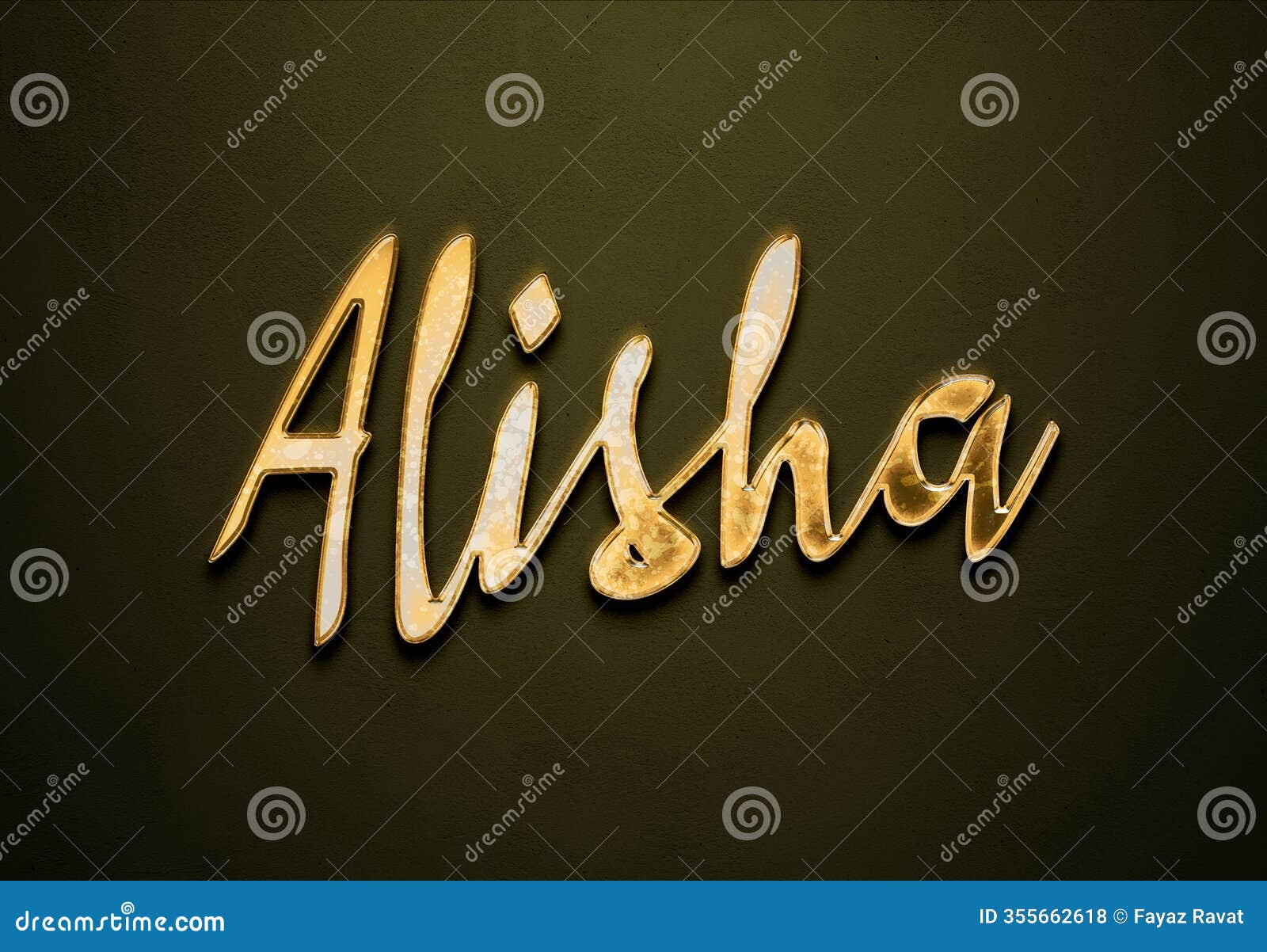 old gold text effect of name alisha with 3d glossy style mockup.