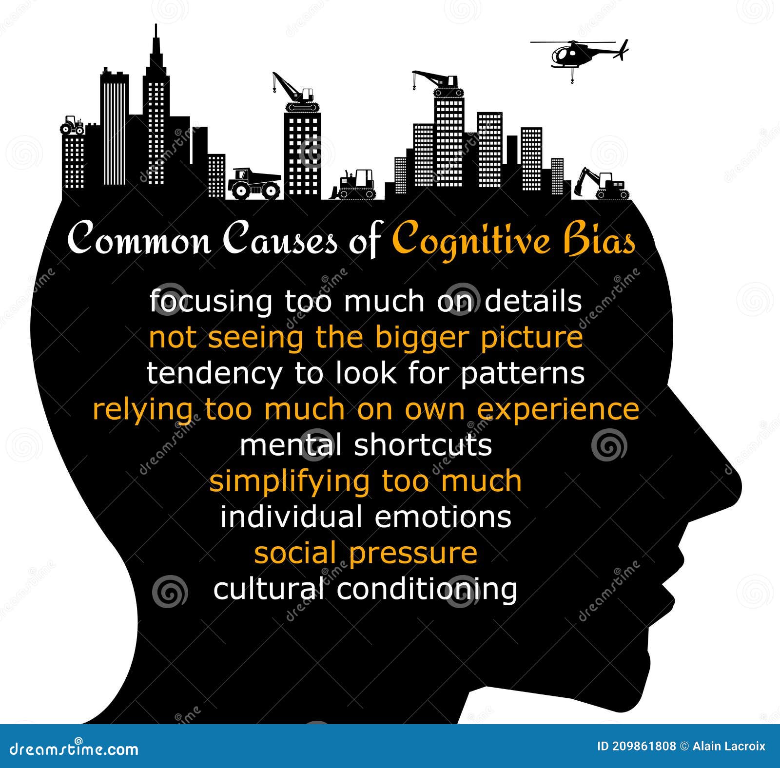 Cognitive bias causes stock illustration. Illustration of hindsight