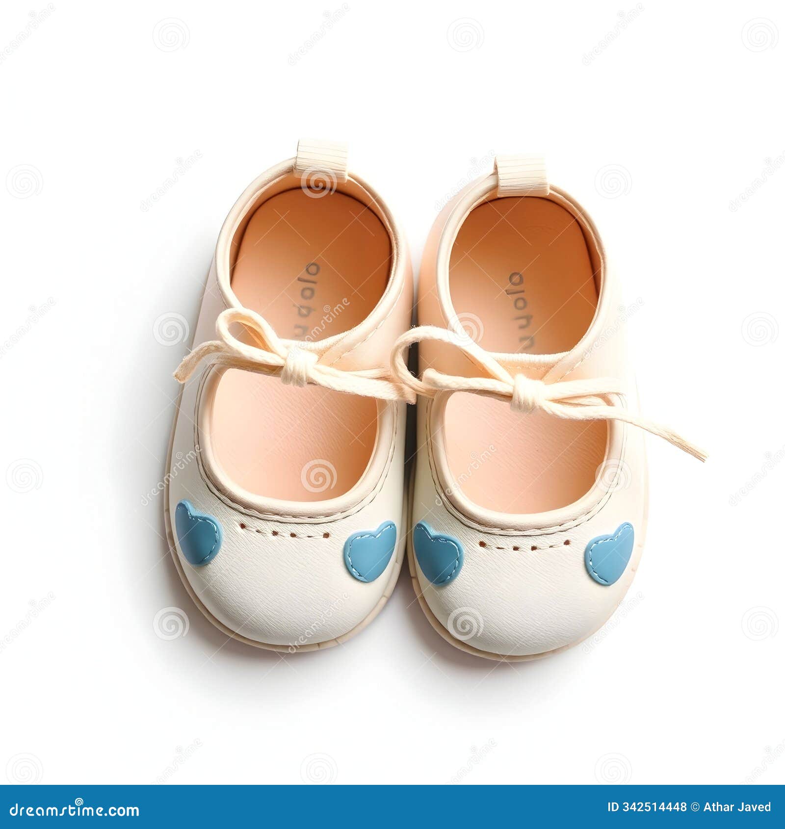 top view of beautiful baby shoes  on white background