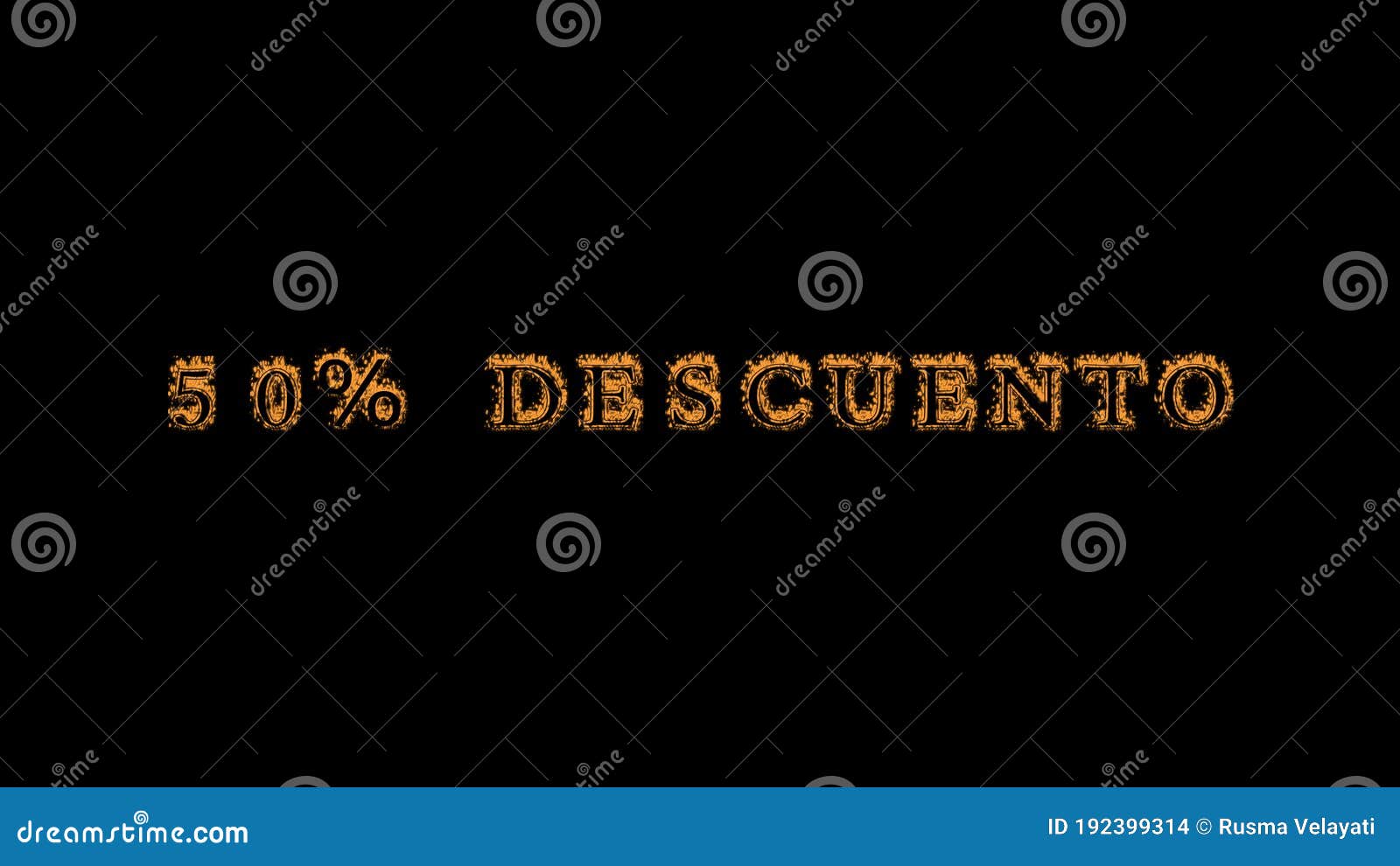 50% descuento fire text effect black background