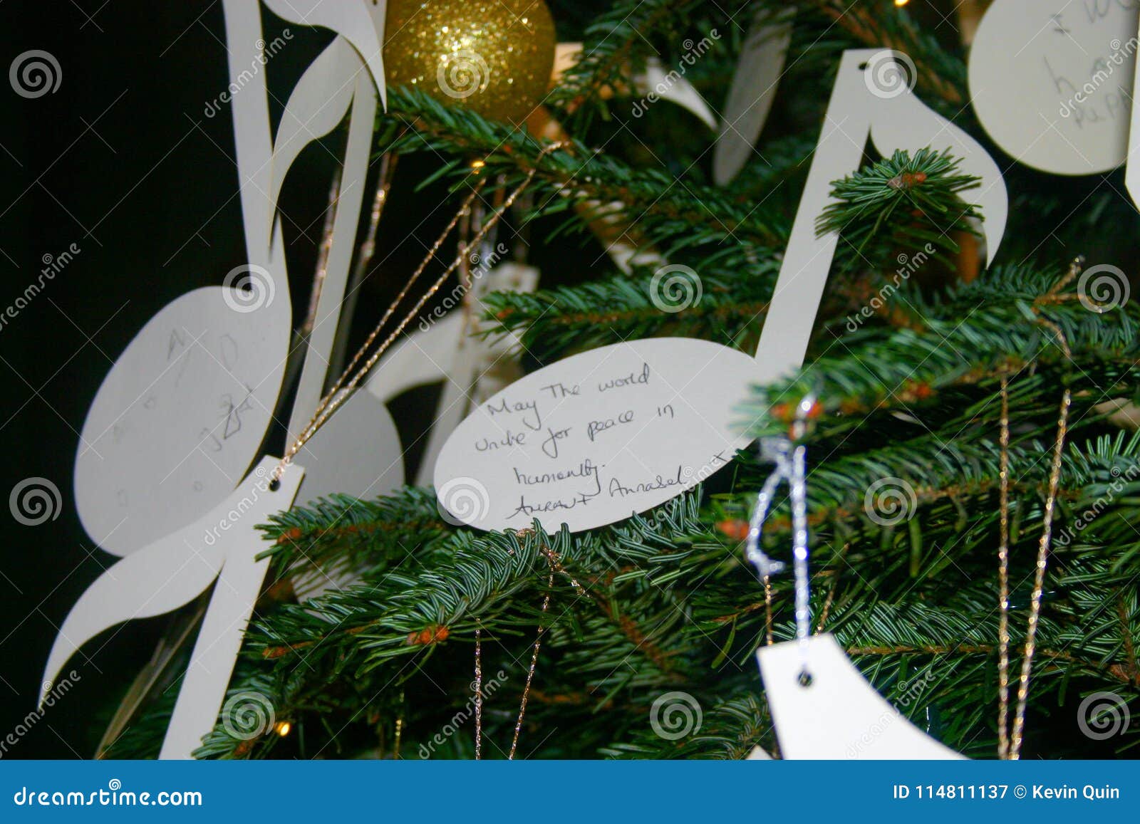 Desejos Do Natal Pendurados Em Uma árvore De Natal Imagem de Stock - Imagem  de natal, dourado: 114811137