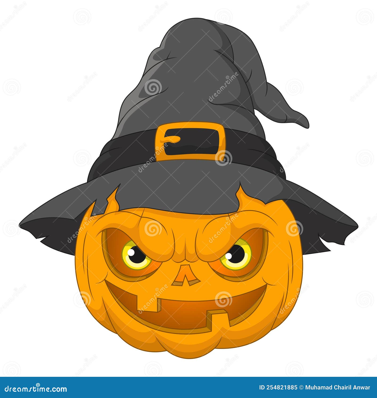 Abóbora de halloween com ilustração de desenho vetorial de chapéu de bruxa