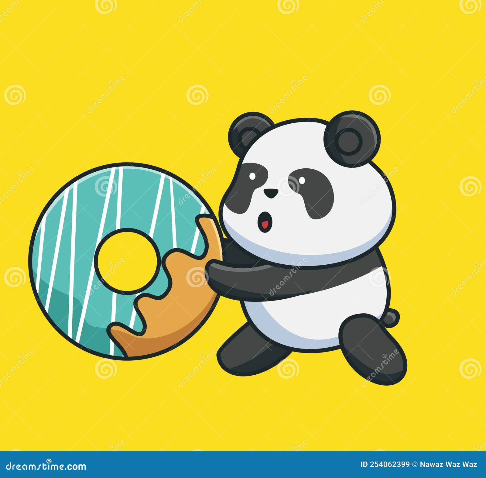 Desenhos animados panda bebê fofo comendo rosquinha sabor morango