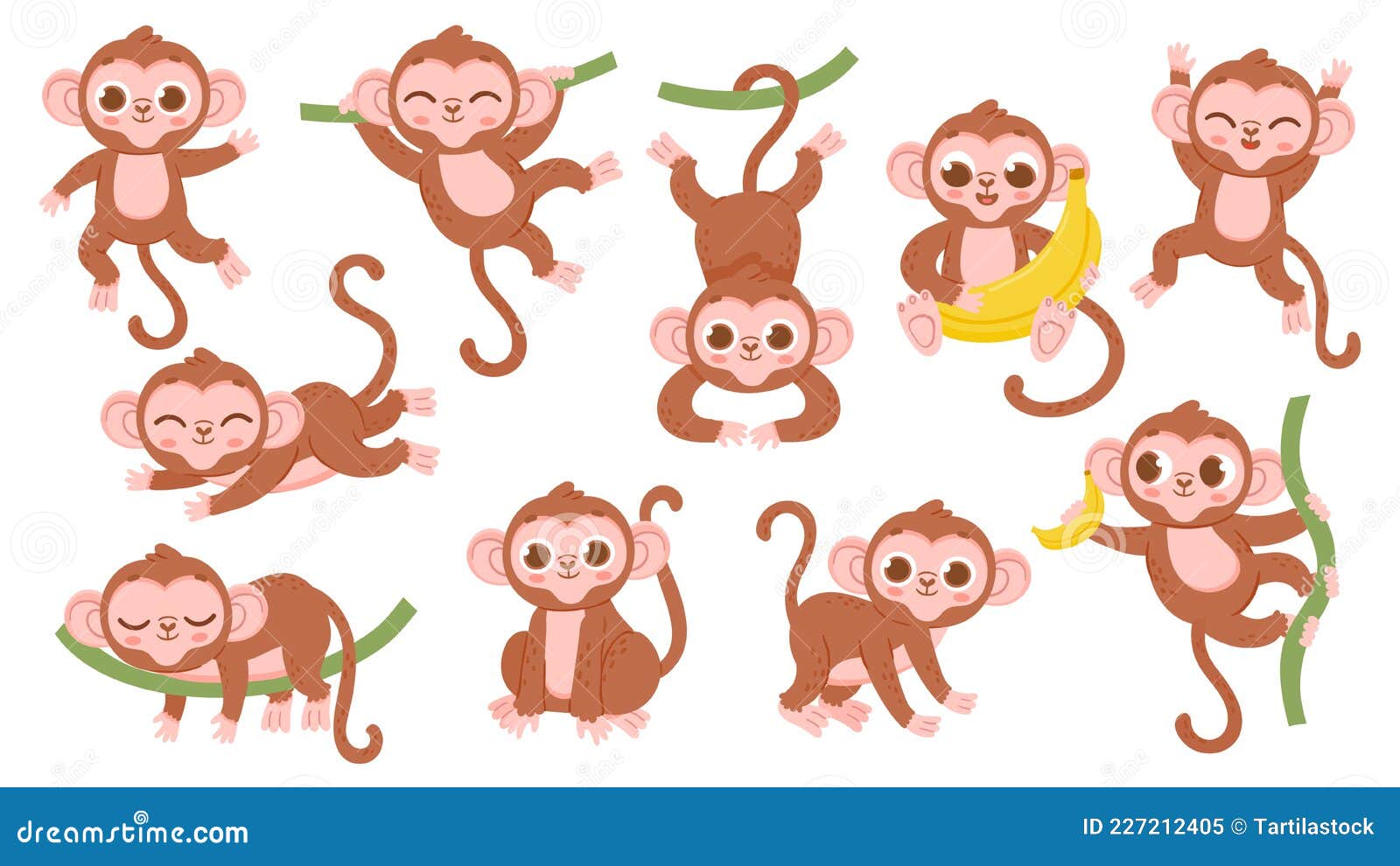 Macaco dos desenhos animados em uma árvore ramo e segurando a