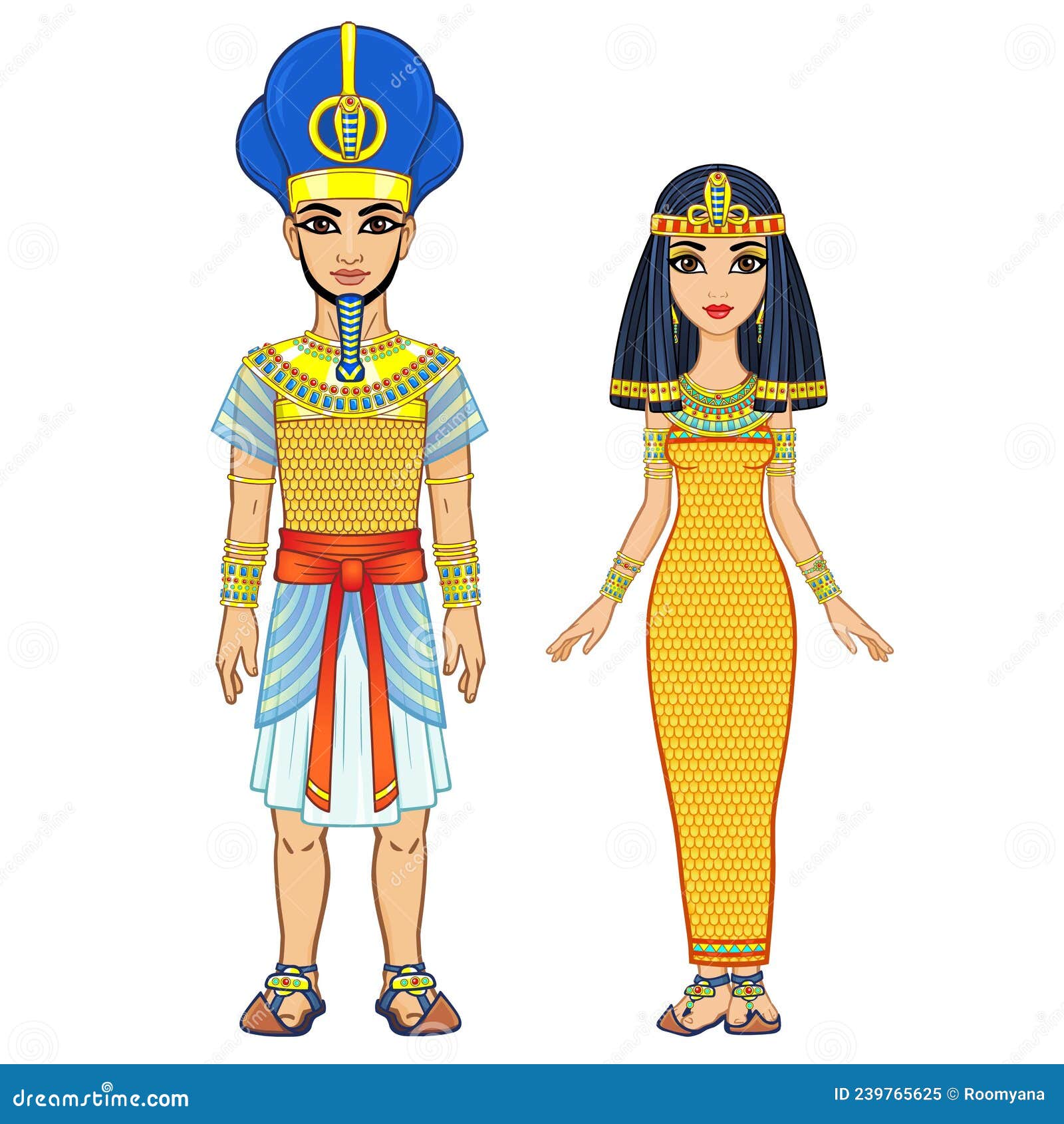 Desenho Animado Da Família Egípcia Em Roupas Antigas. Deus Faraó Rei.  Crescimento Total. Ilustração do Vetor - Ilustração de crescimento, étnico:  239765625