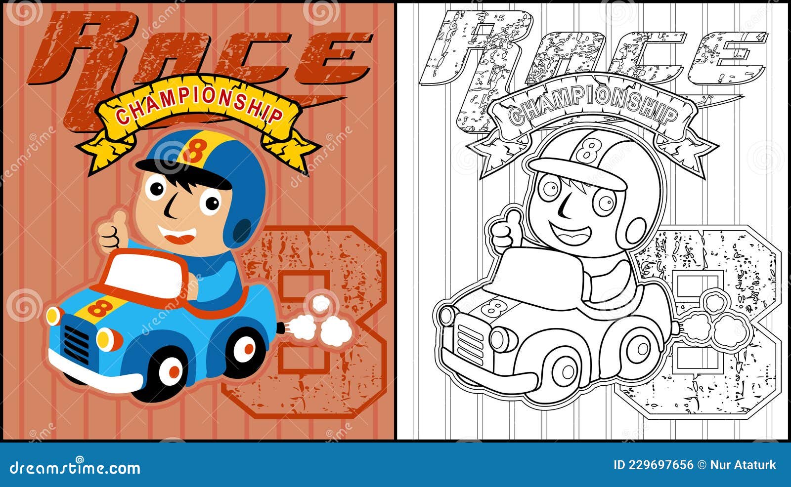 desenho animado garotinho dirigindo carro de corrida 7153050 Vetor