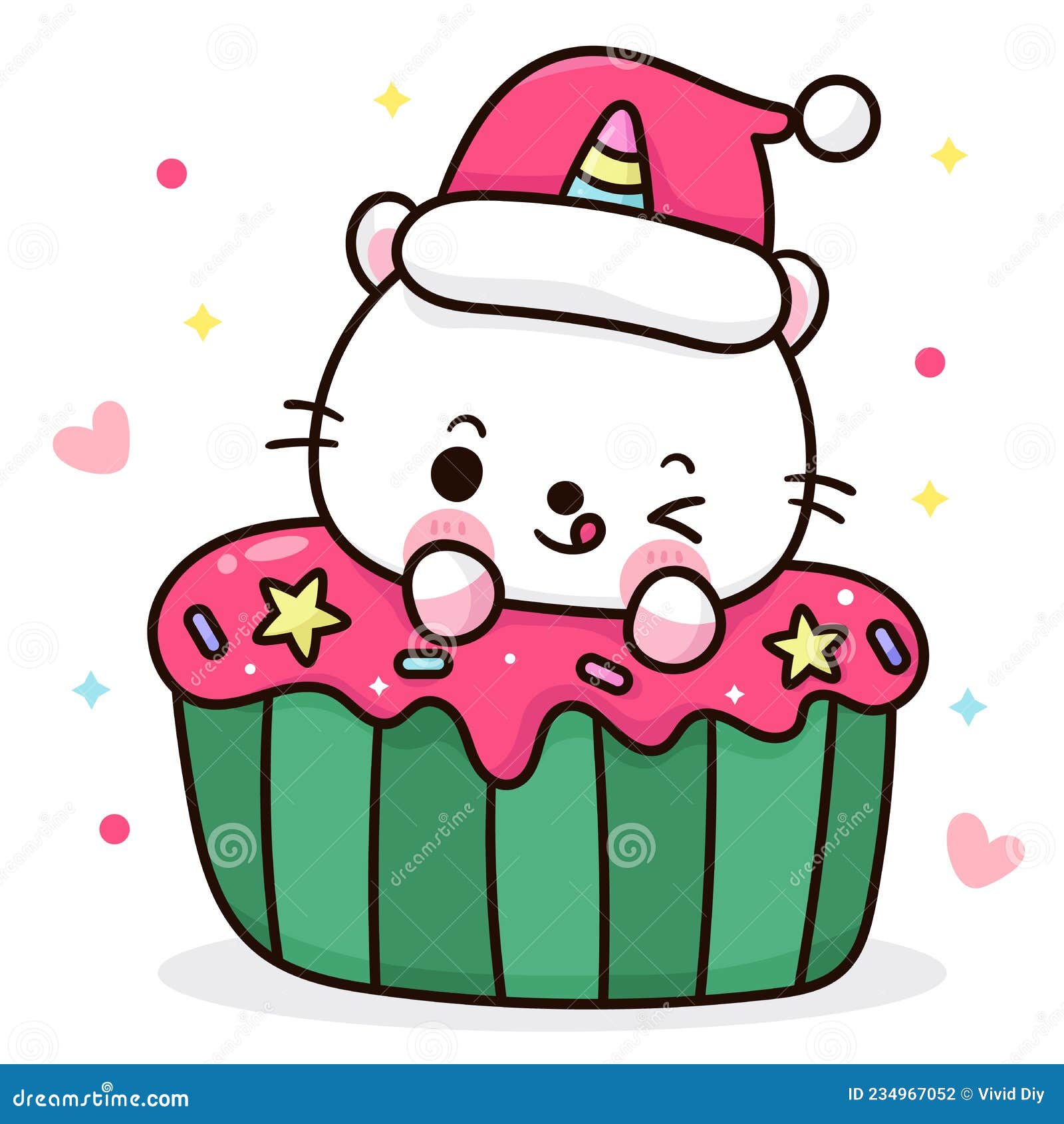 Desenhos animados de Natal de gato kawaii imagem vetorial de