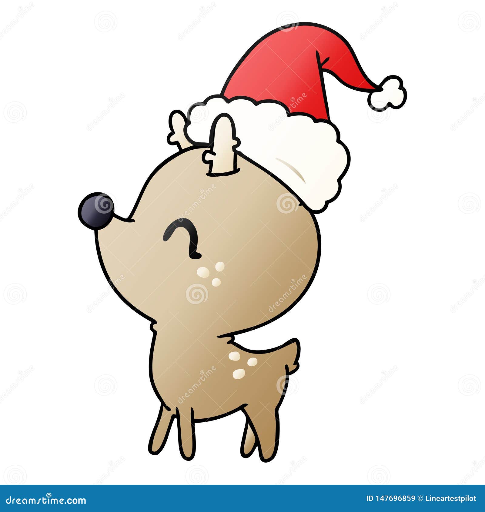 Feliz Natal Com Lindo Cervo Kawaii Desenhado à Mão Usando Lenço