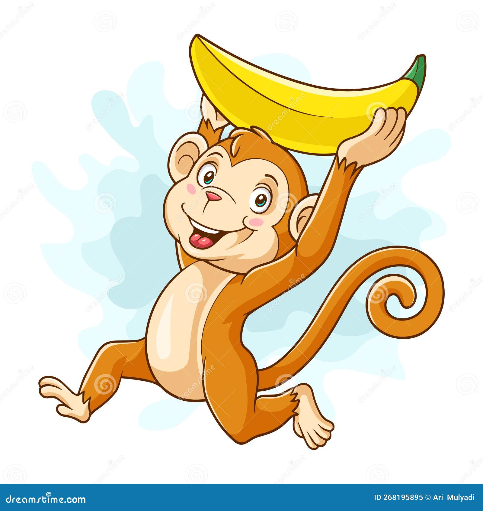 Desenho Animado Macaco Giro Segurando Banana Ilustração do Vetor