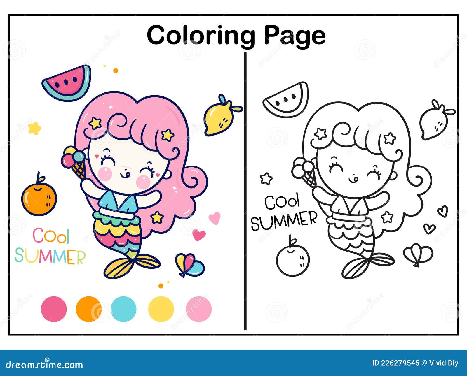 Página para colorir de sorvete kawaii para crianças, ilustração em vetor  desenho animado