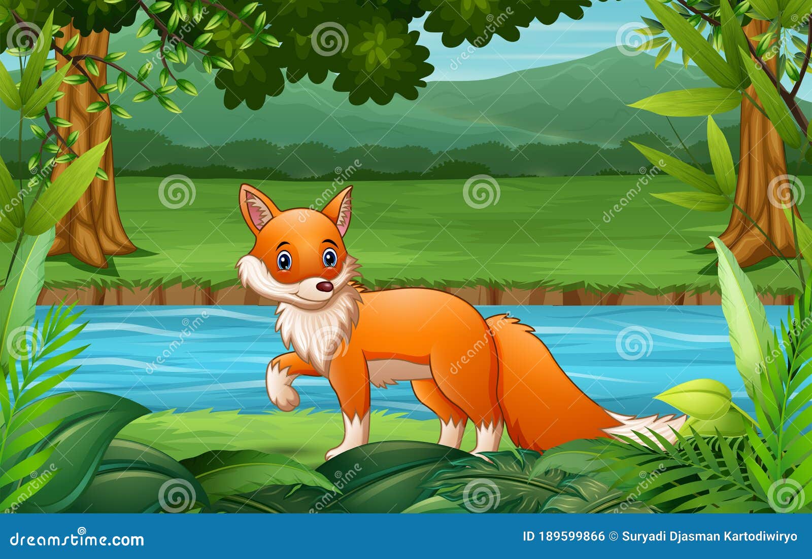 ilustração de fazenda de desenho animado de cor de raposa 7528403
