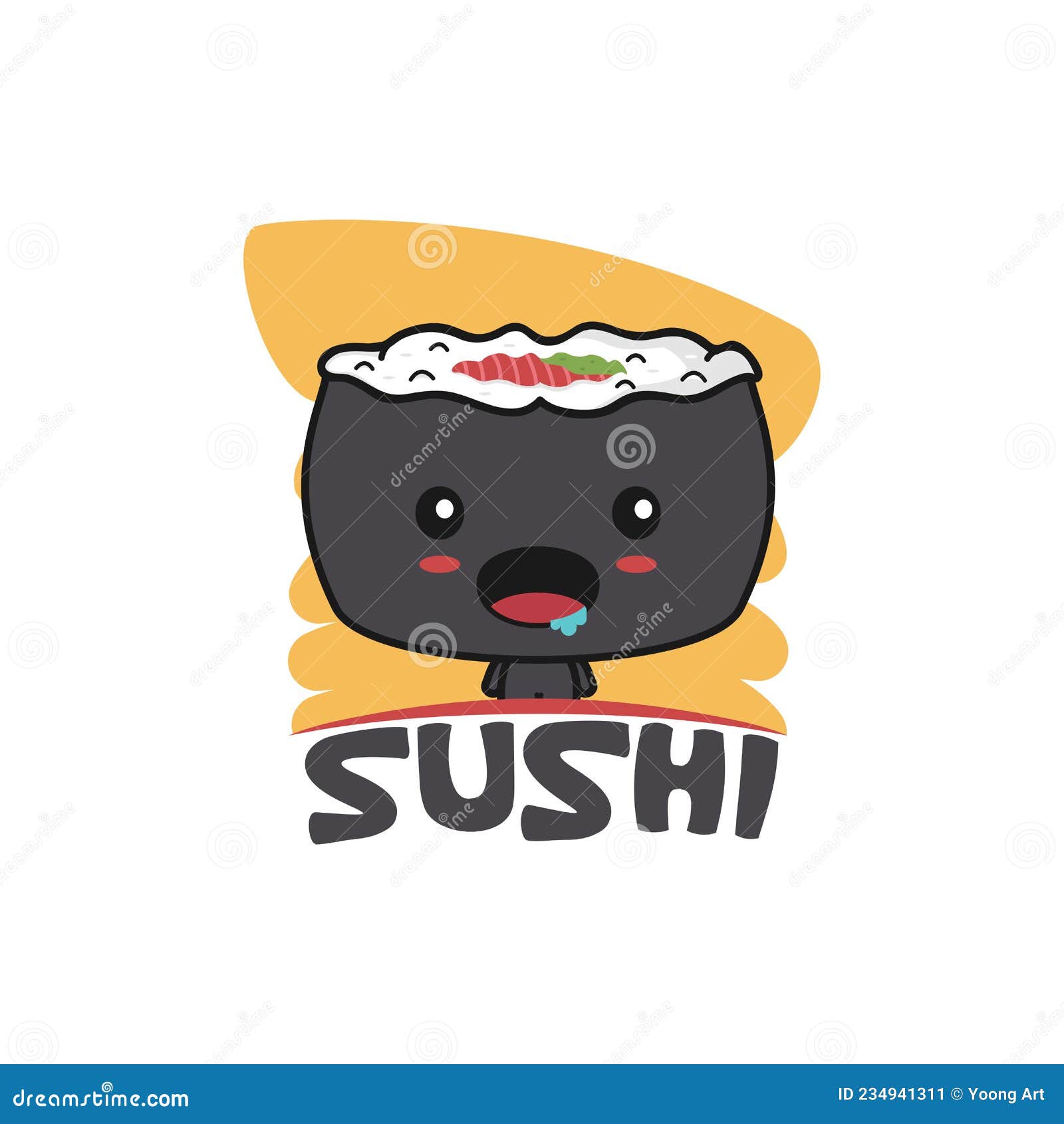 personagem de rolo de sushi fofo e kawaii. personagem de mascote
