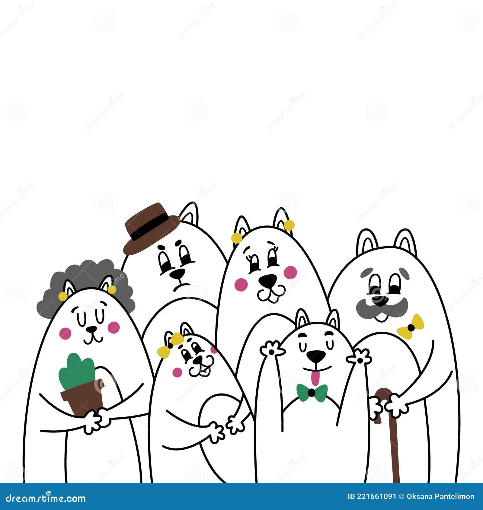 Ilustração dos desenhos animados da família de gatos com