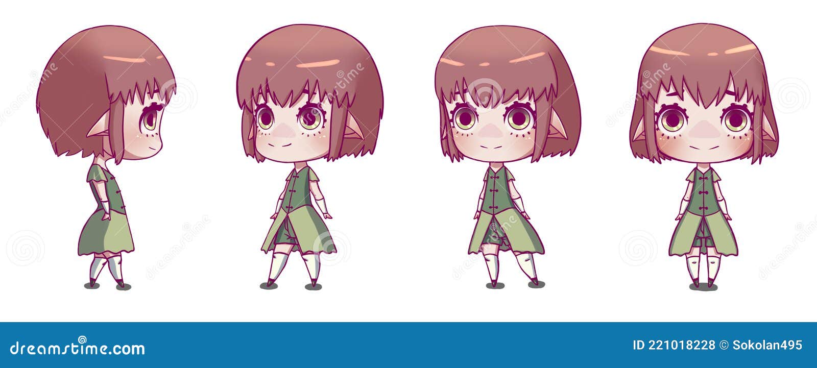 Personagem de anime com diferentes poses de uma mulher com uma