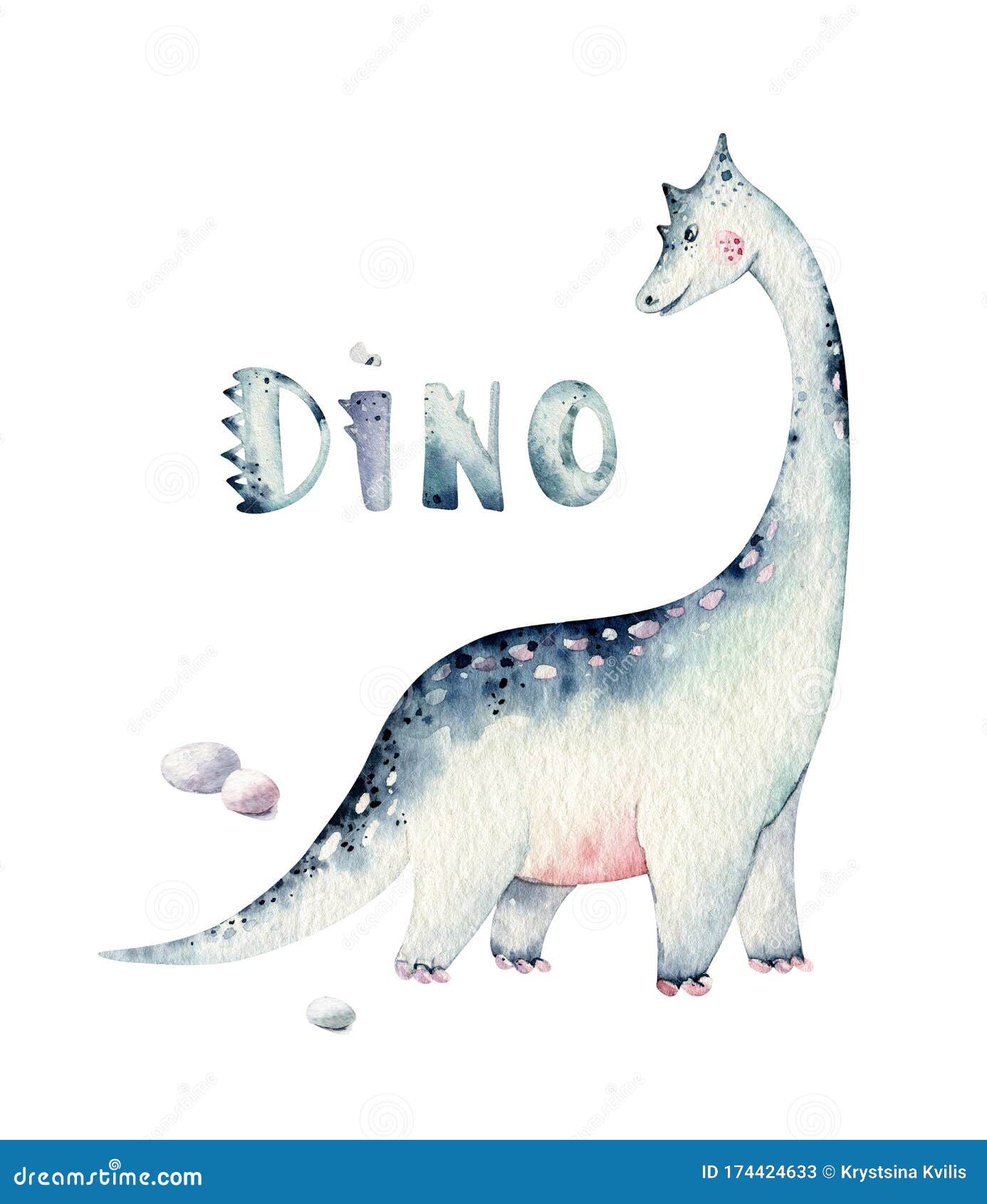 Conjunto de dinossauros de desenhos animados bonitos em aquarela pintados à  mão