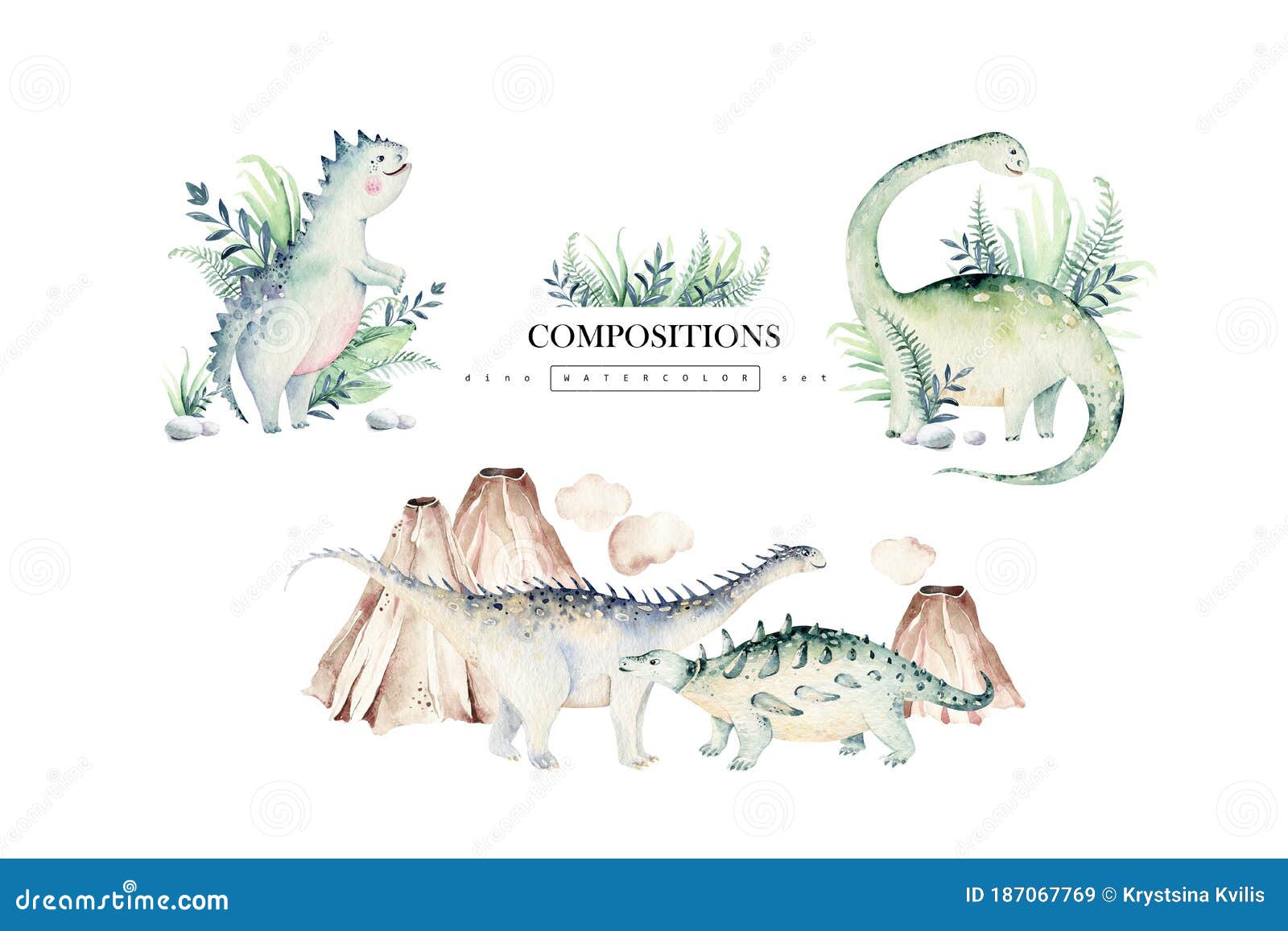 Animais subaquáticos de desenhos animados em aquarela bonitos pintados à  mão conjunto de ilustração engraçada