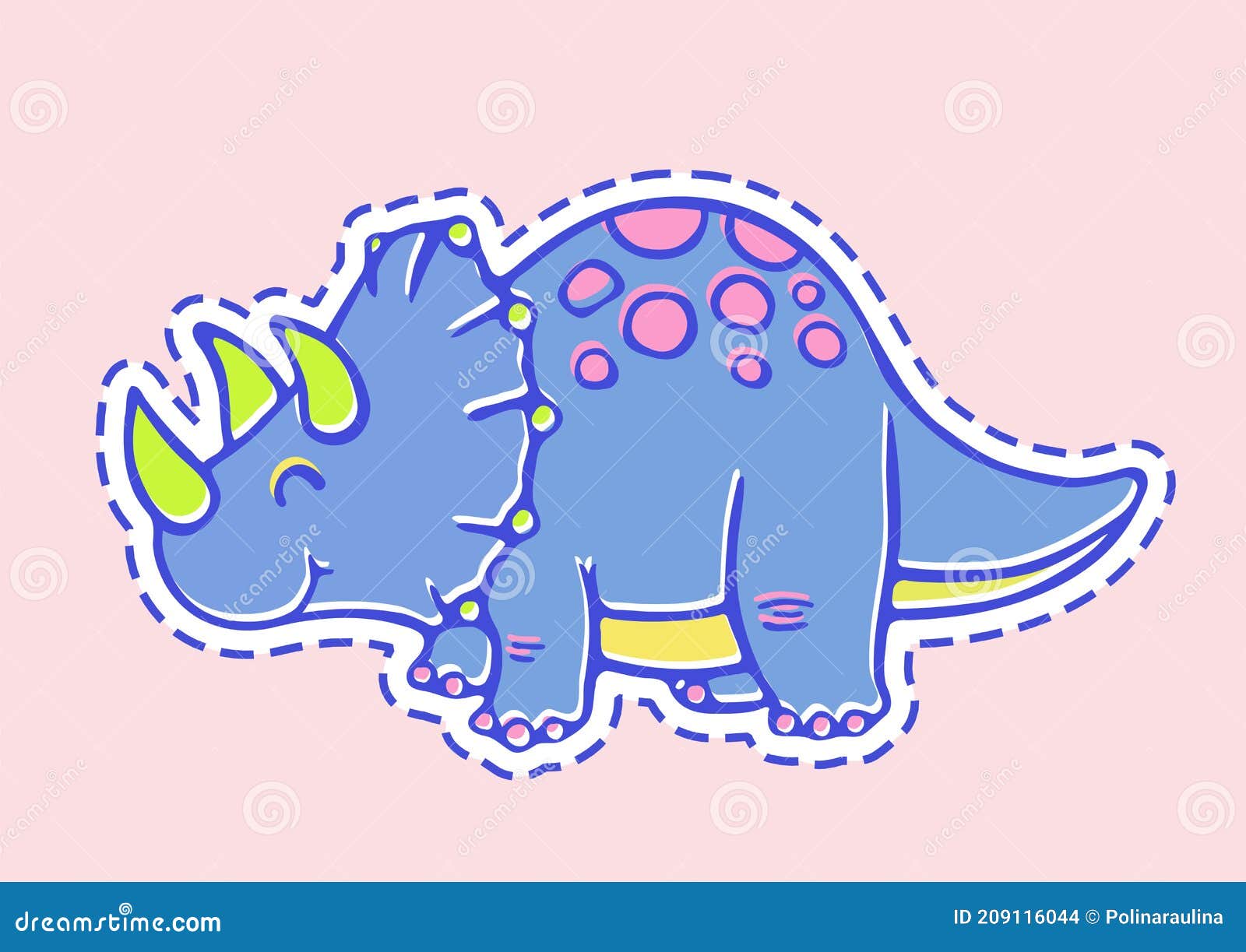 Desenho Animado Kawaii Baby Dino Triceratops Dinossauro Autocolante.  Ilustração do Vetor - Ilustração de infantil, extinto: 209116044