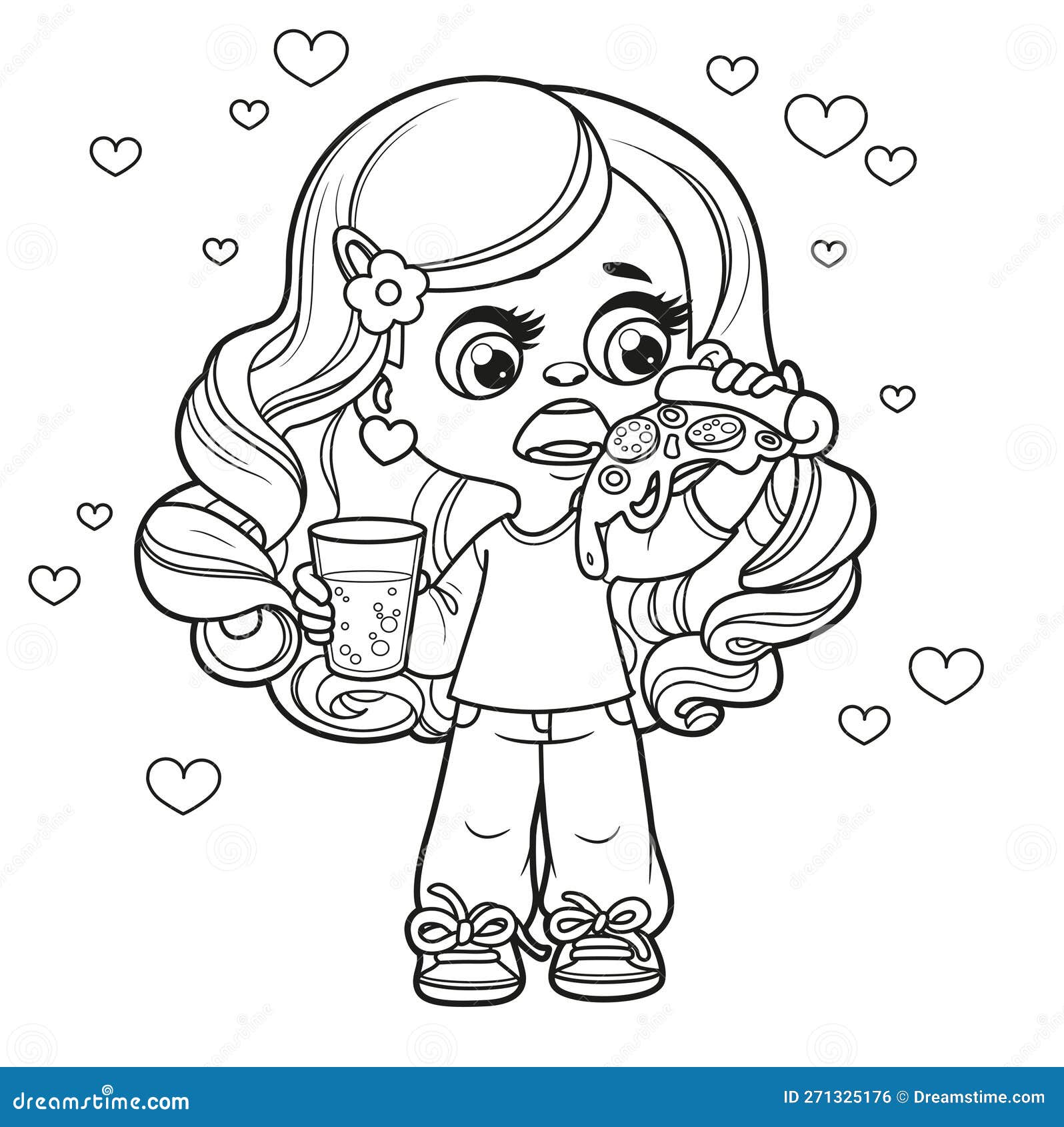 Desenho de menina com copo de papel para colorir