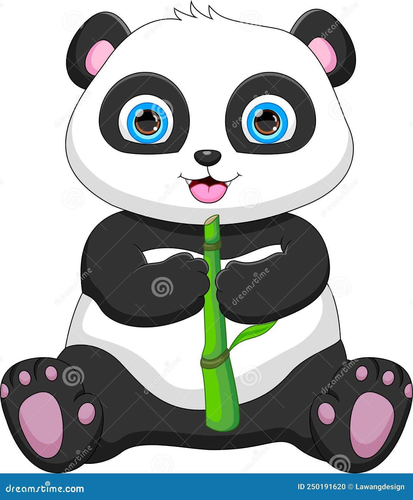 panda bonito dos desenhos animados segurando bambu, ilustração