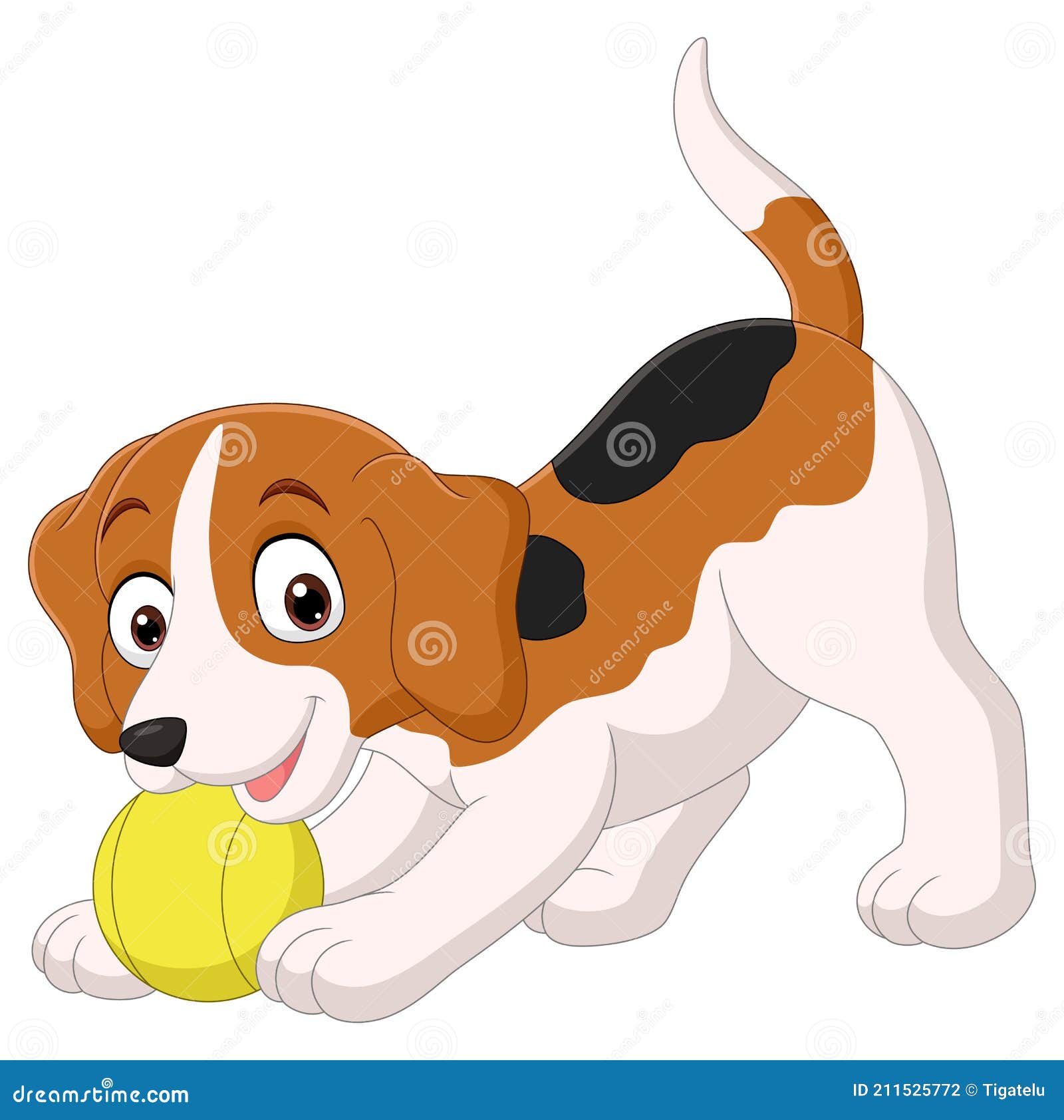 Quadro em Tela Bonito dos desenhos animados cão que joga bola amarela 