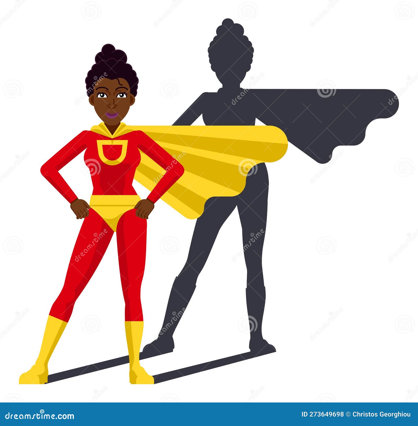 Mulher super-heroína poderosa de personagem de desenho vetorial de etnia  africana