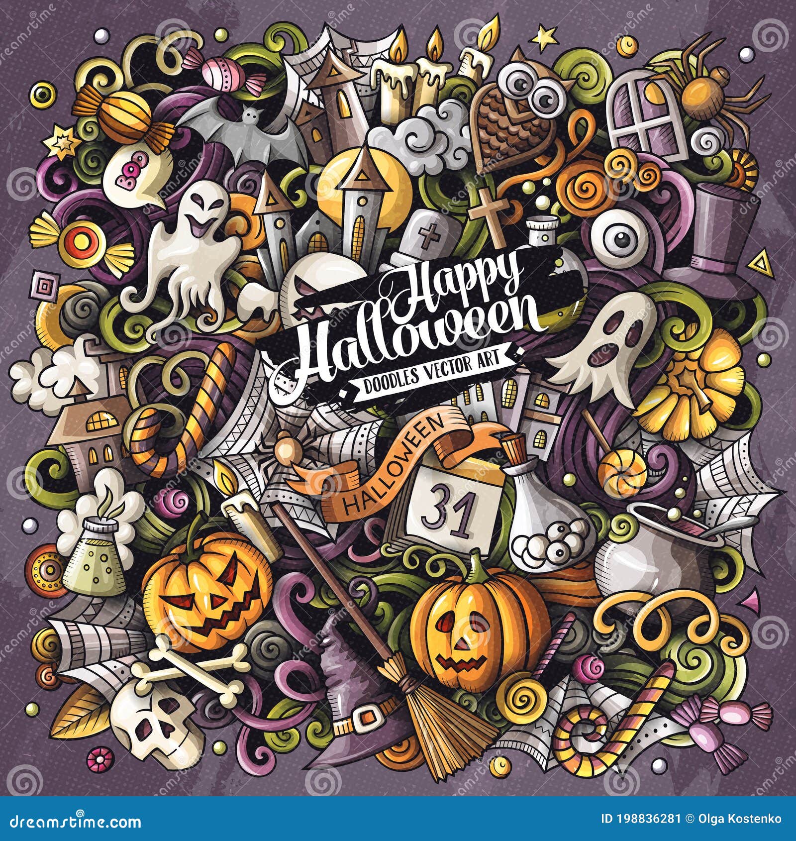 conjunto de doodle de vetor de clipart de halloween. um desenho de