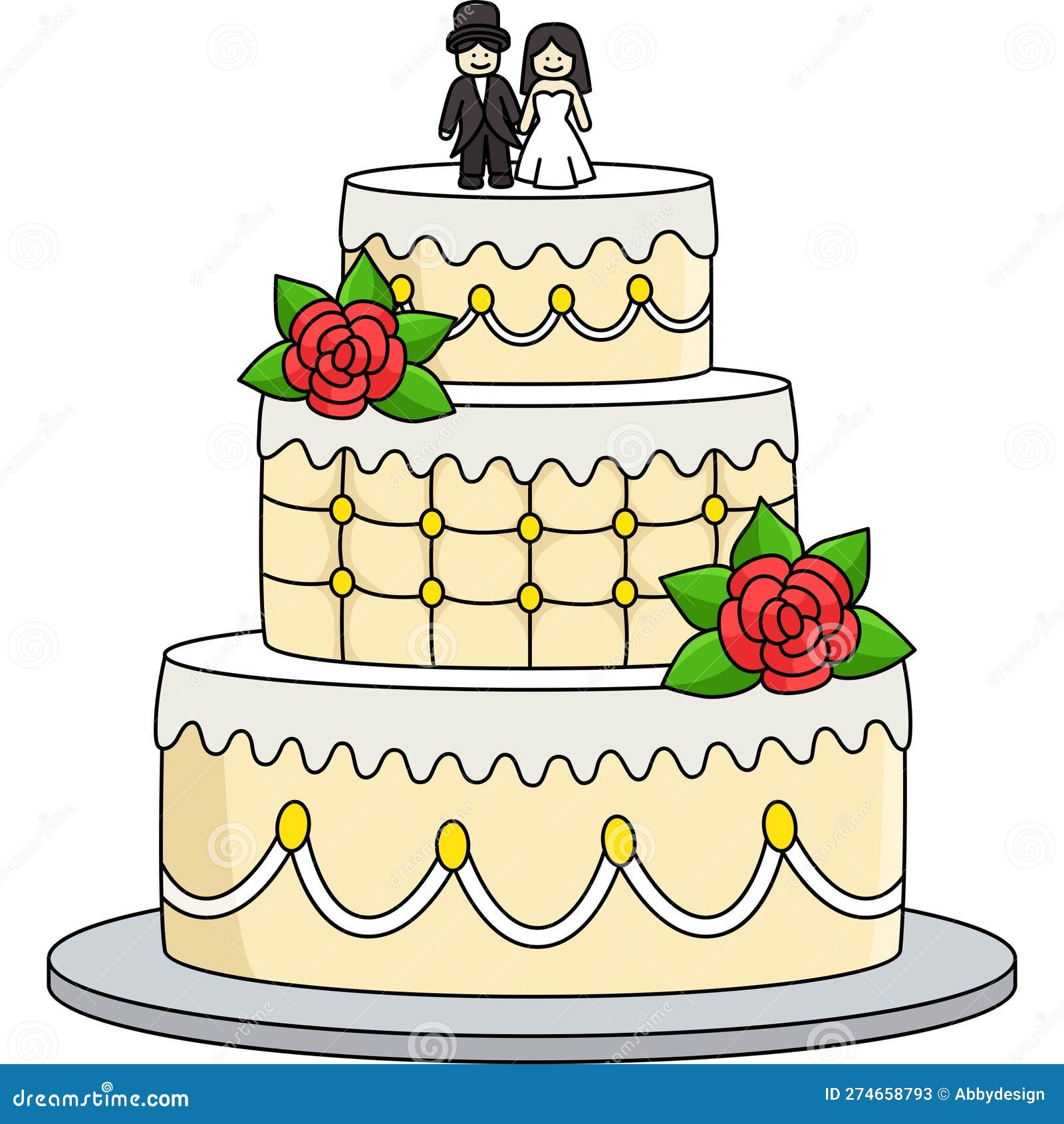 Desenho Colorido De Bolo De Casamento Ilustração do Vetor - Ilustração de  flor, alegria: 274658793