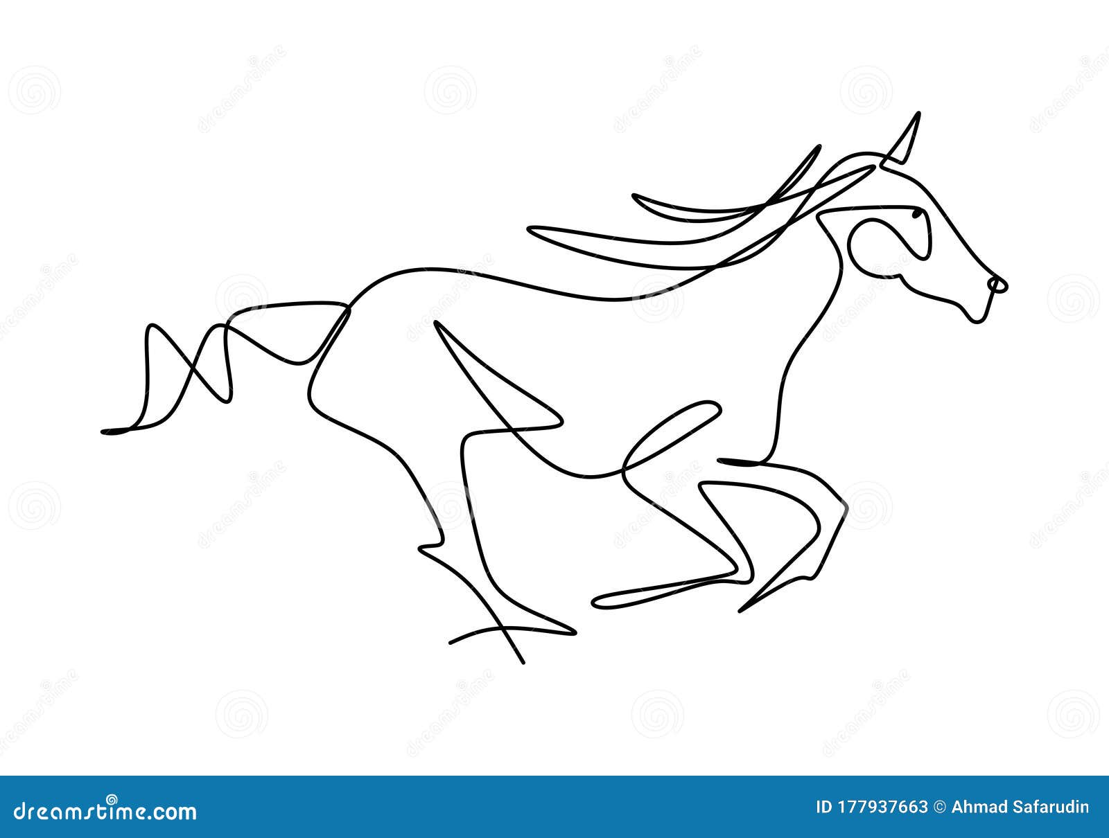 um desenho de linha contínuo do boneco cavalo de madeira clássico