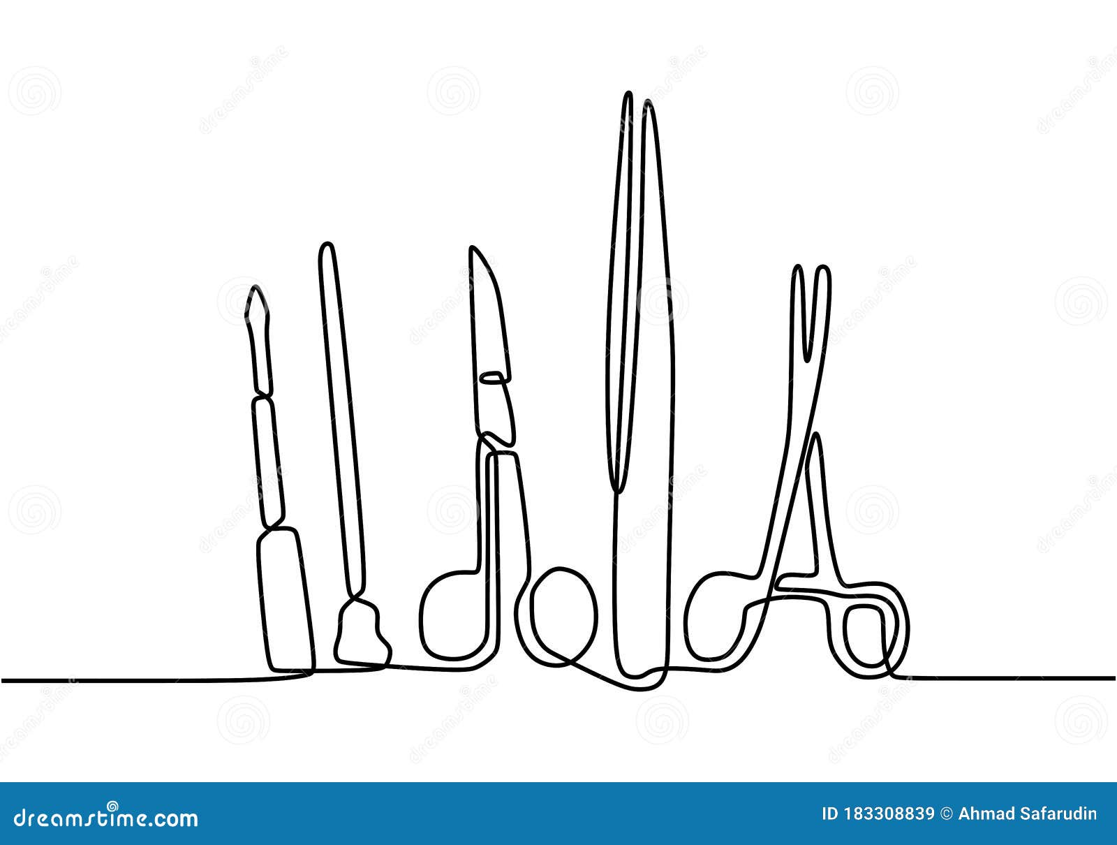 Desenho Contínuo De Uma Linha Das Ferramentas Cirúrgicas Médicas. Tesoura  Cirúrgica Recortada Pelo Bisturi. Prática Profissional Ilustração do Vetor  - Ilustração de doutor, branco: 183308839