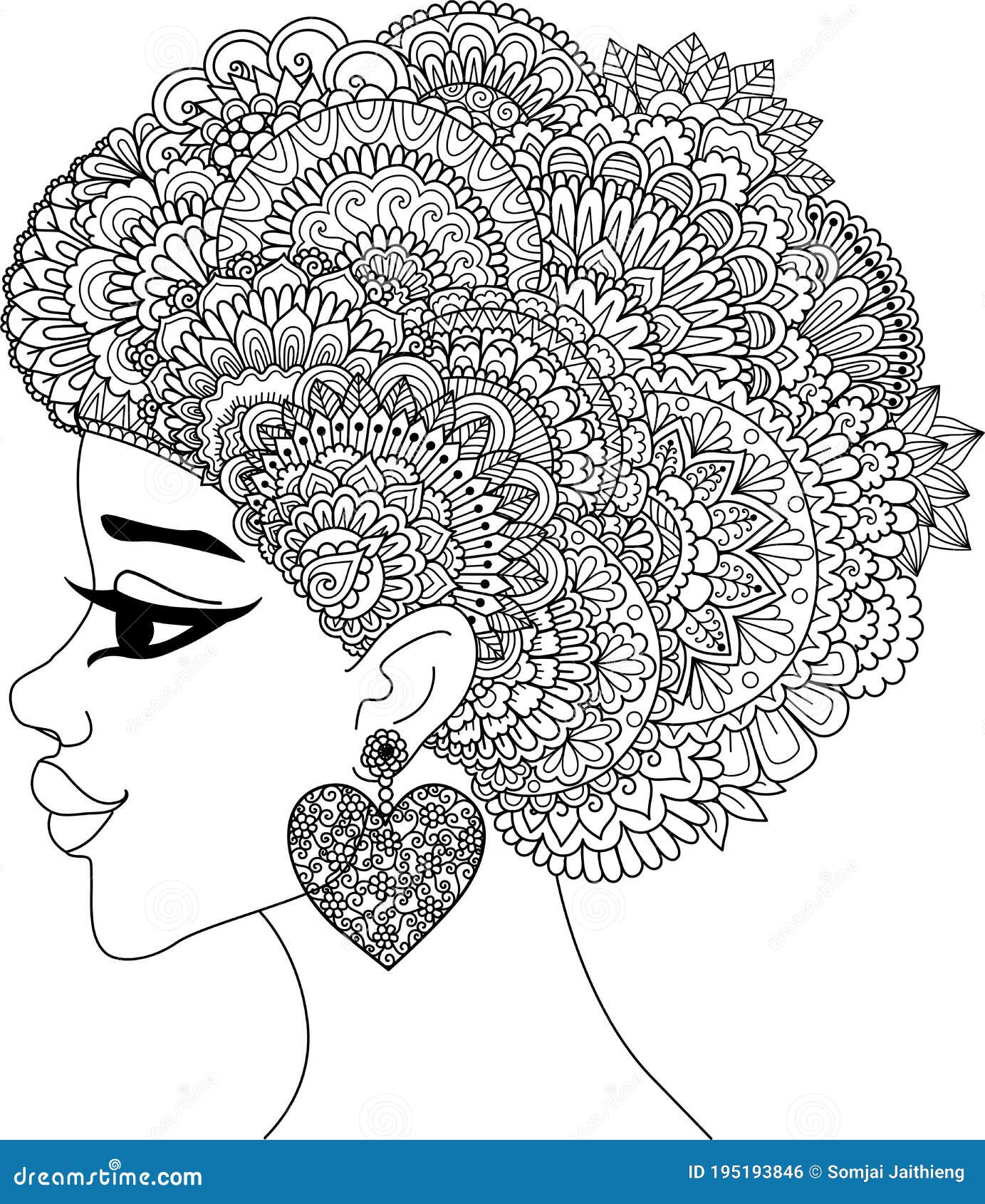 Desenhos para colorir de vetor de mulher negra africana simples vetor de  penteado rosa de menina afro