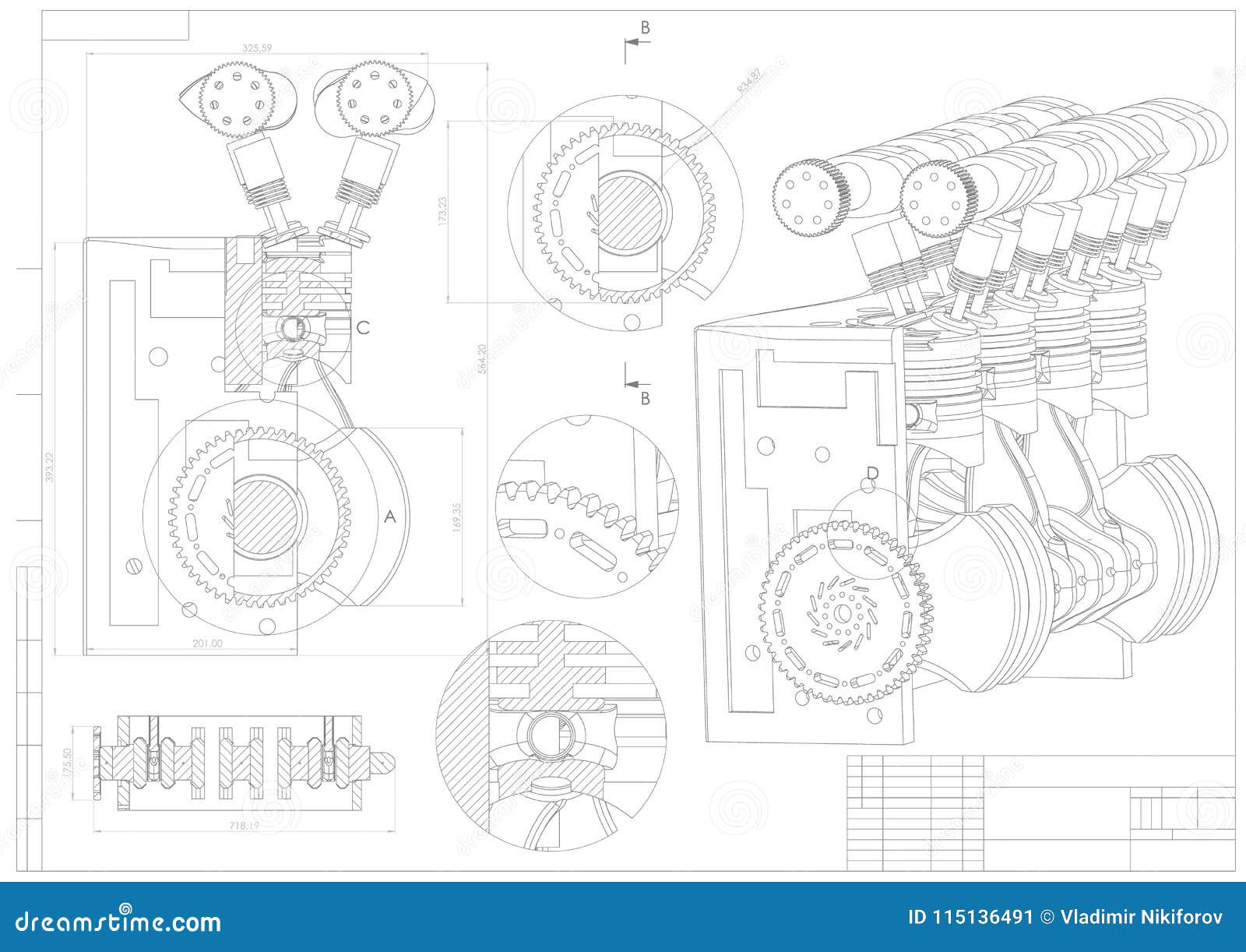 Desenho de construção de máquinas. carro motor em um branco • adesivos para  a parede vetor, ciência, educação