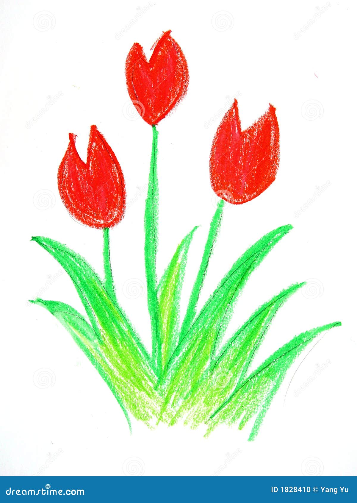 Desenho da criança,. Flowe da cor vermelha no fundo branco