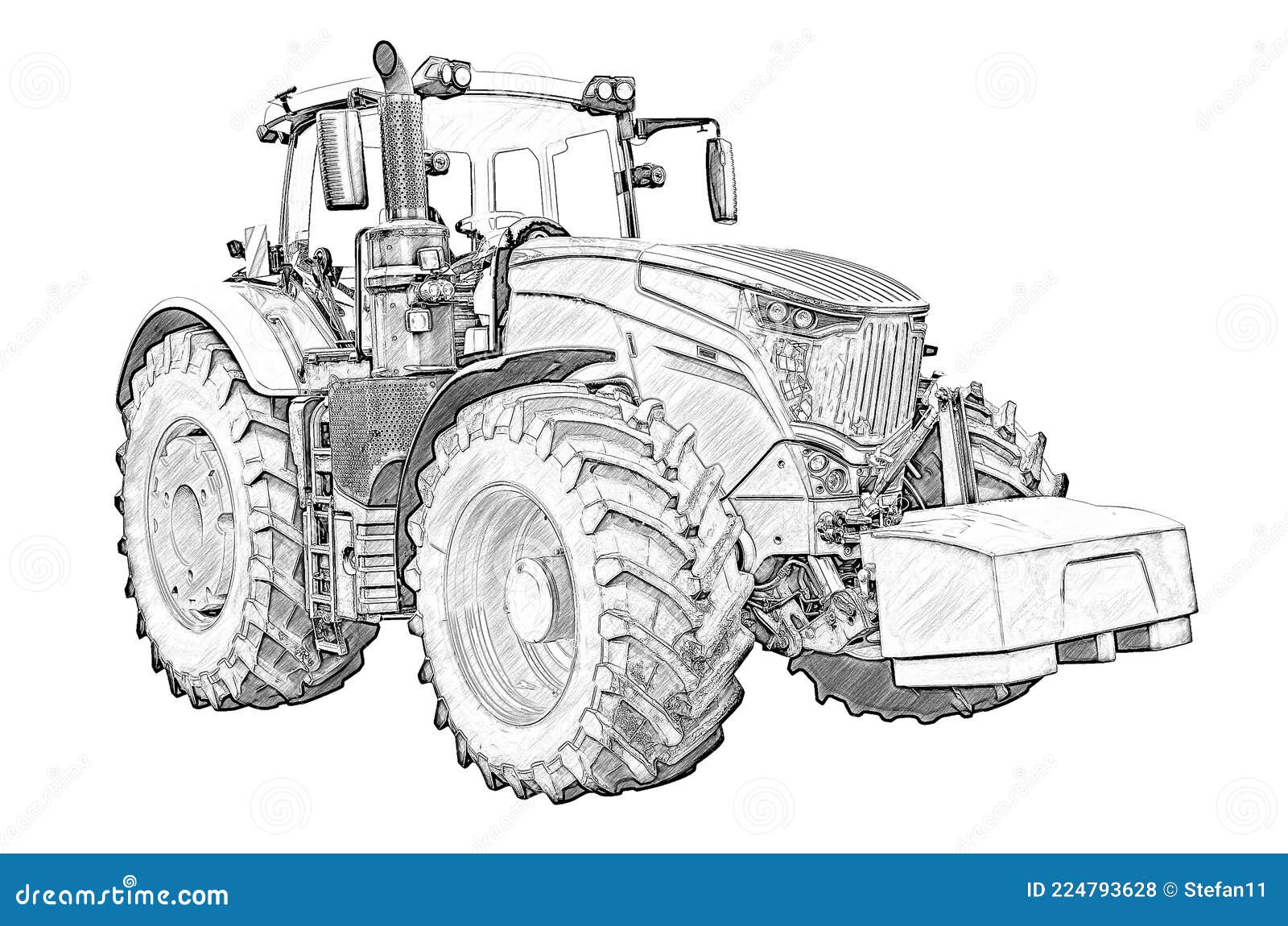 Conjunto de desenhos com trator agrícola de diferentes pontos de vista