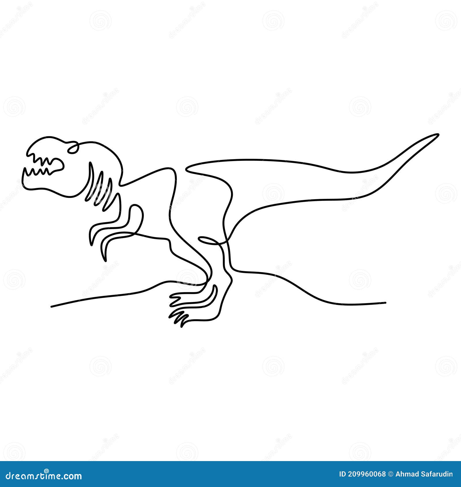 um desenho de linha contínua do rugido do dinossauro tiranossauro