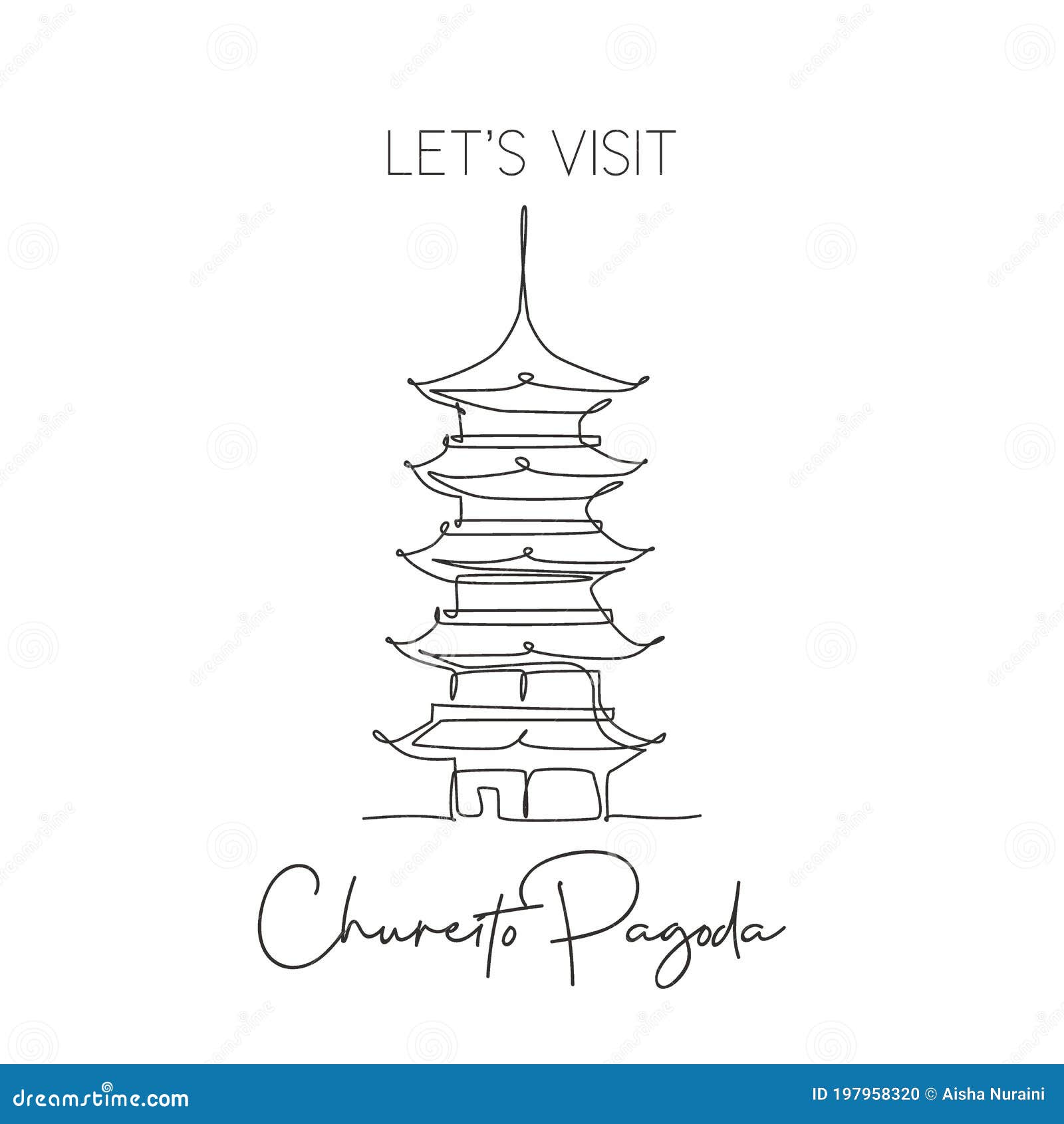 único desenho de linha contínua marco do pagode chureito. belo lugar famoso  em fujiyoshida, japão. conceito