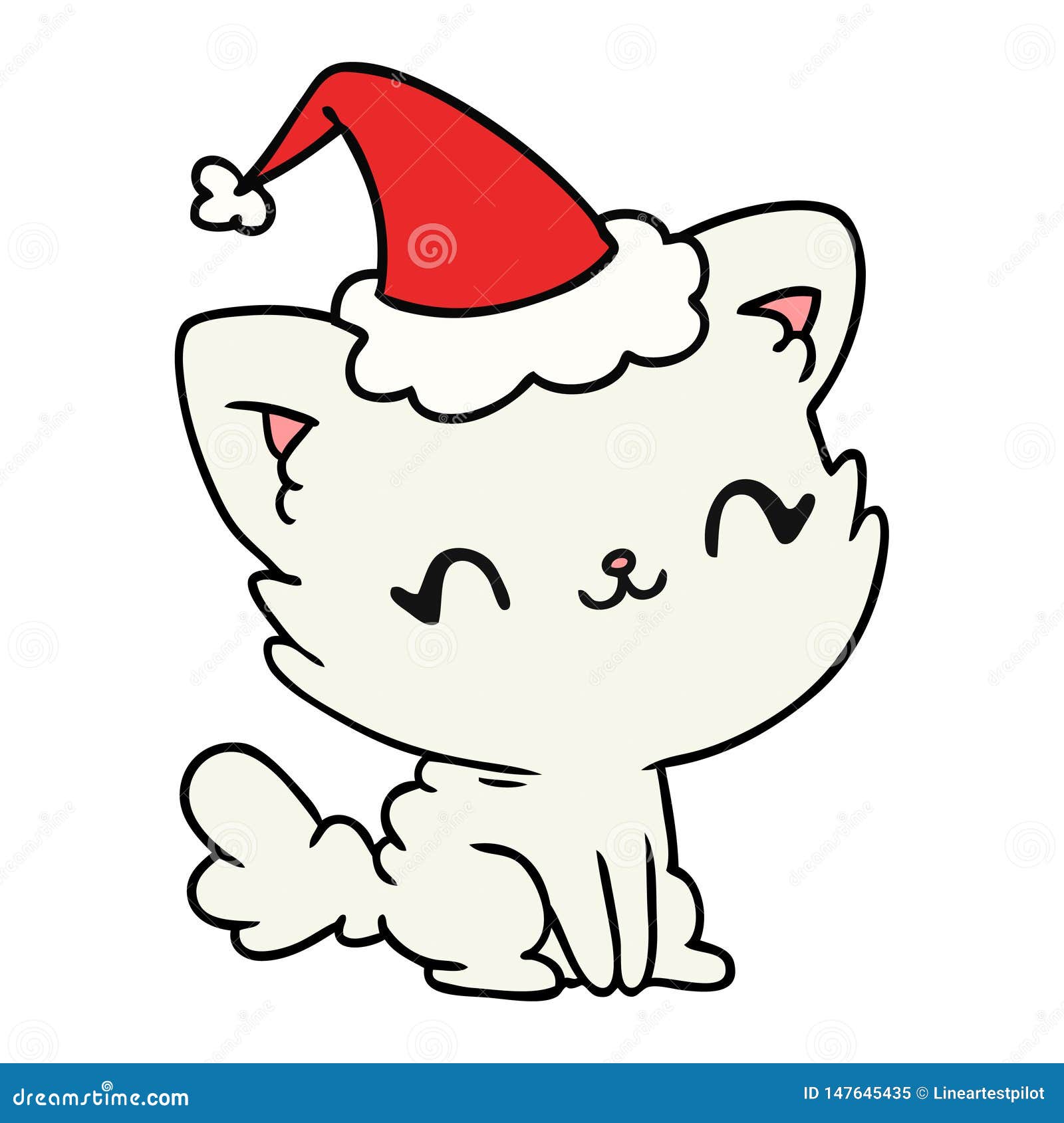 Desenho De Natal Do Gato Kawaii Ilustração do Vetor - Ilustração