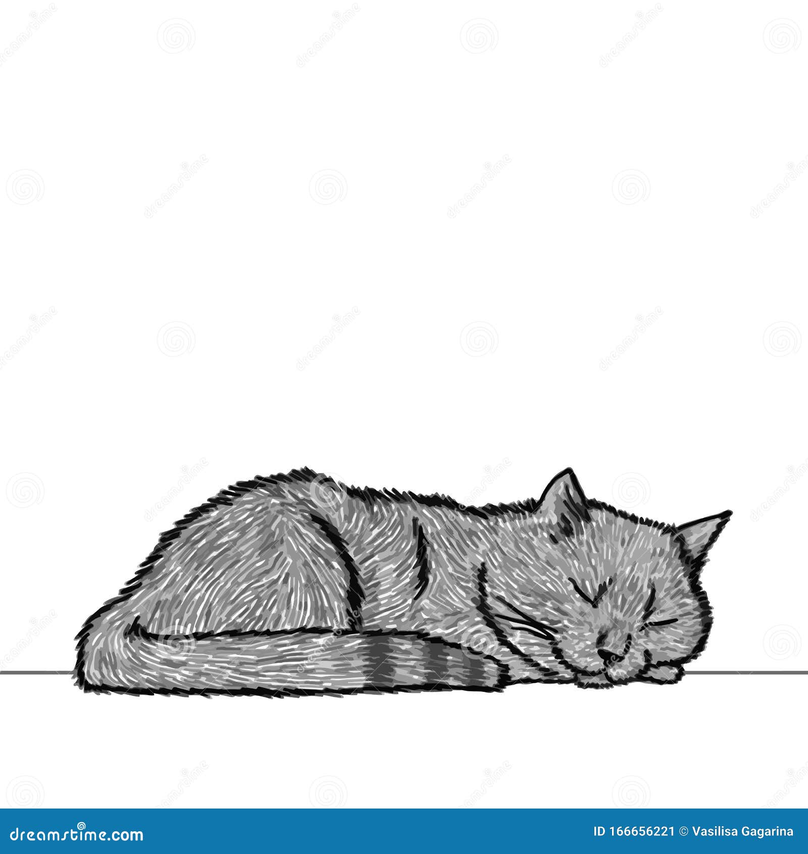 Fundo Desenho A Lápis De Um Gato Deitado E Descansando Em Um