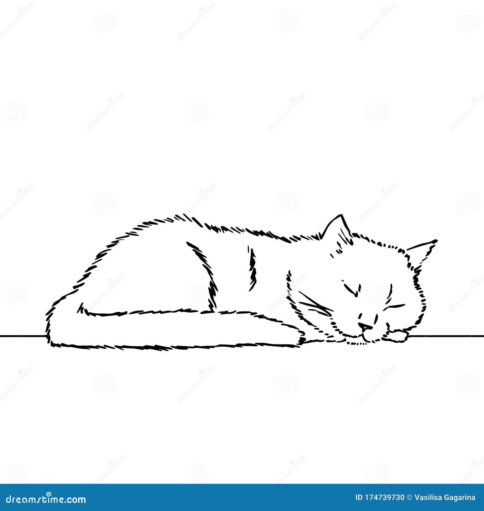 Fundo Desenho A Lápis De Um Gato Deitado E Descansando Em Um