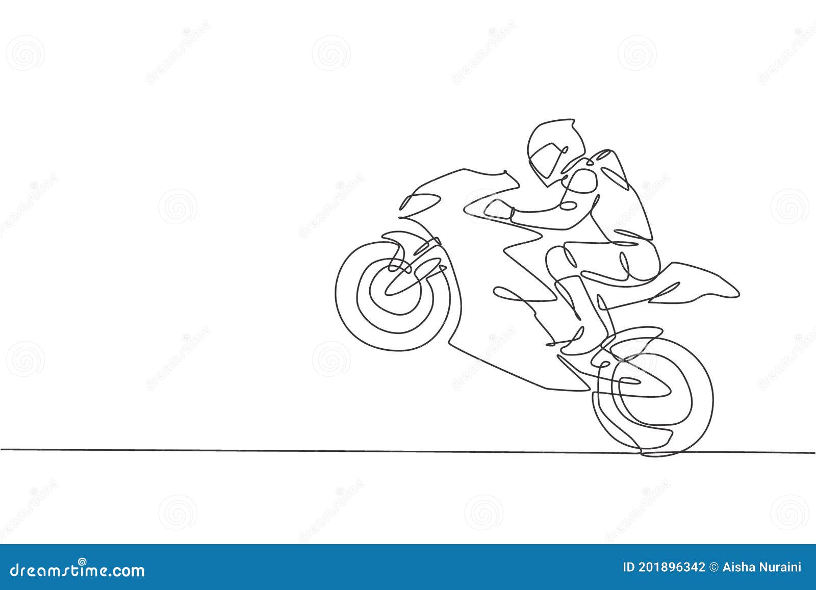 Desenho De Uma única Linha De Jovem Moto Racer Saltando Em Sua