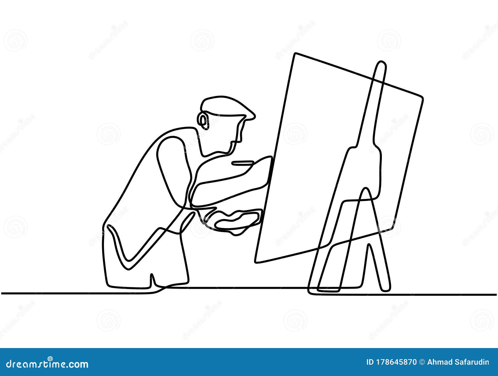 Desenho De Uma Linha Do Pintor. Um Homem De Pé Pintando Uma Obra De Arte  Sobre Tela. Homem Segurando Pincel De Tinta. Resumo Signi Ilustração do  Vetor - Ilustração de pintura, fundo