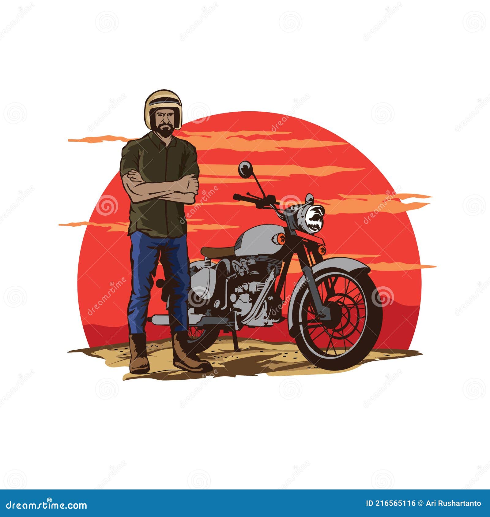 Desenho de motociclista de motocicleta de passeio de homem