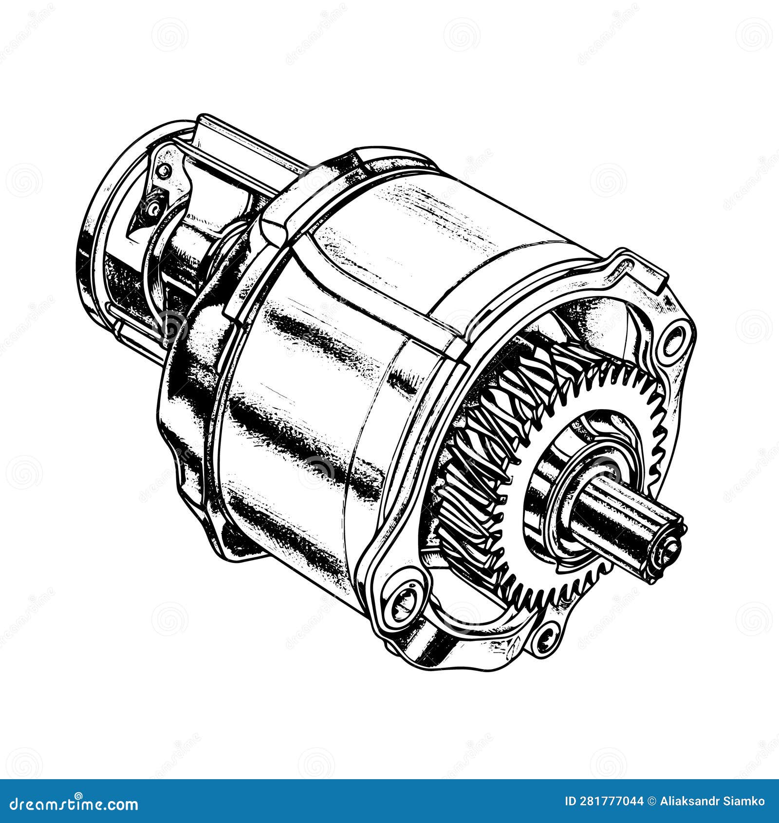 Desenho Do Vetor Motor De Arranque. Ilustração De Estilo Gravado Desenhado  à Mão Isolado Ilustração do Vetor - Ilustração de industrial, motor:  281777044